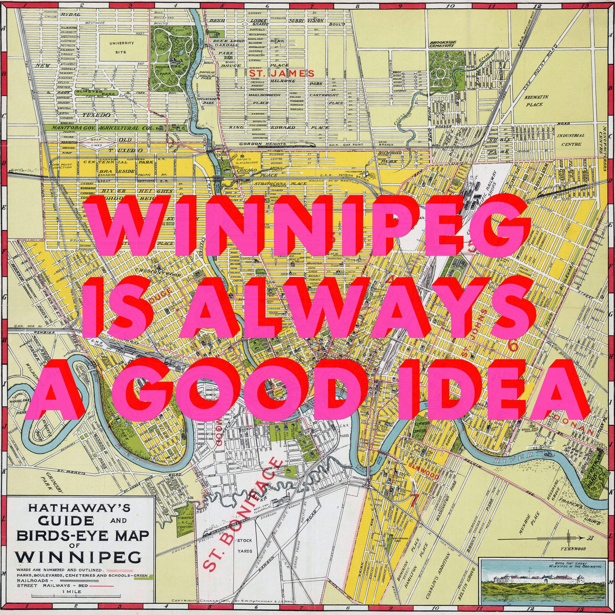 Winnipeg Retro Pop Art Map Print (square) - Magic Posters