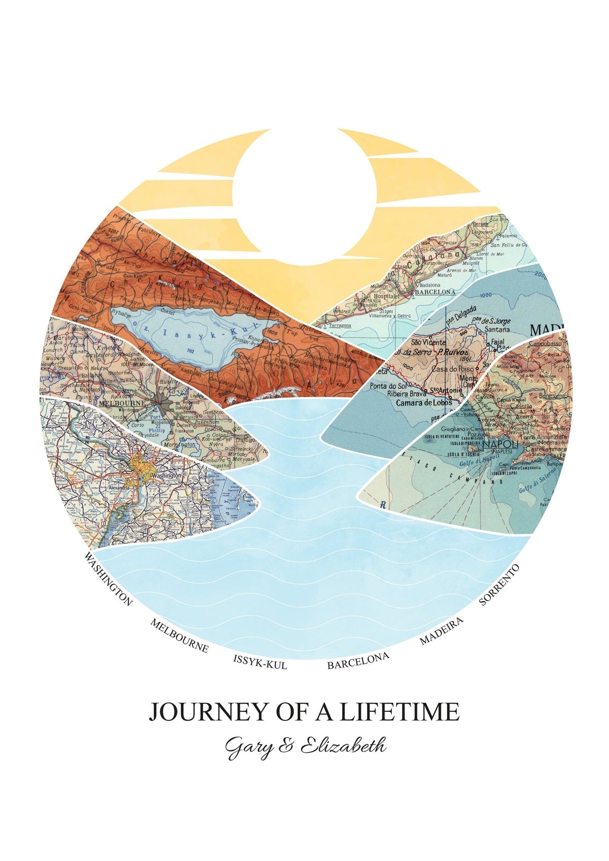 Personalised Watercolour Travel Map Mountain Print