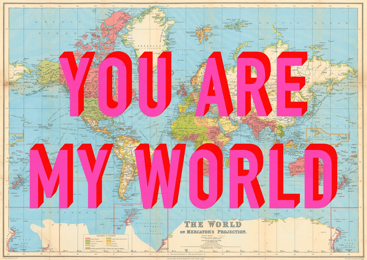 You Are My World Retro Pop Art Map Print