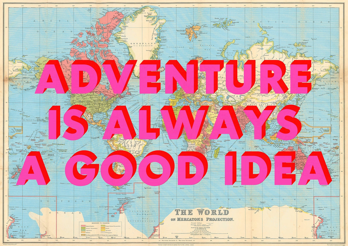 World Retro Pop Art Map Print (Adventure)