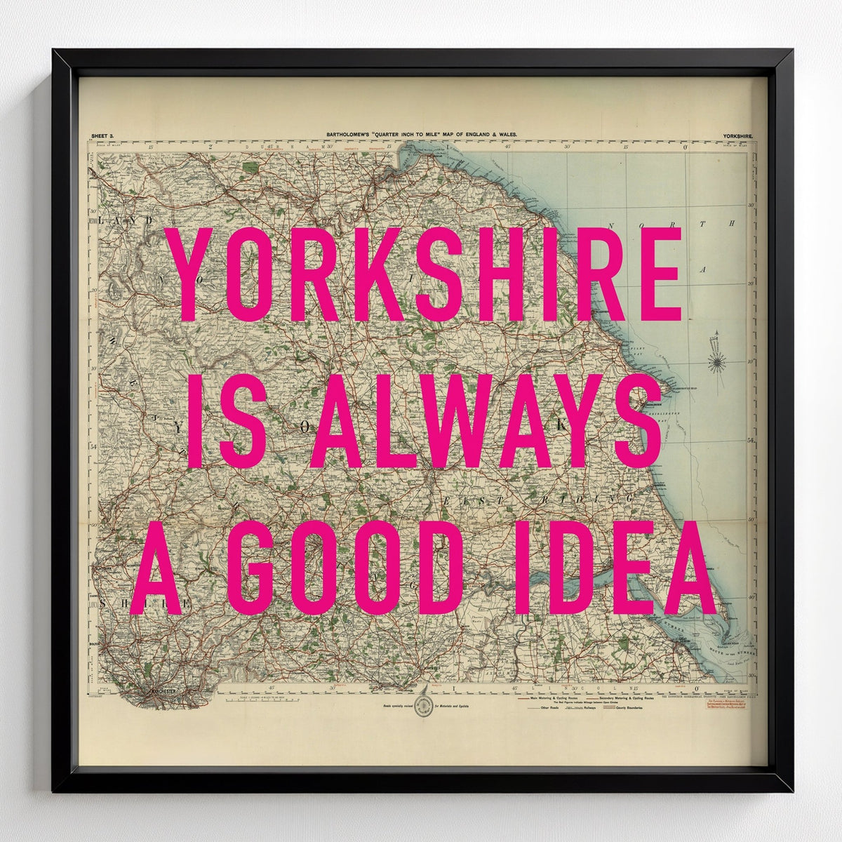 Yorkshire Retro Pop Art Map Print (Square) - black frame mockup - Magic Posters