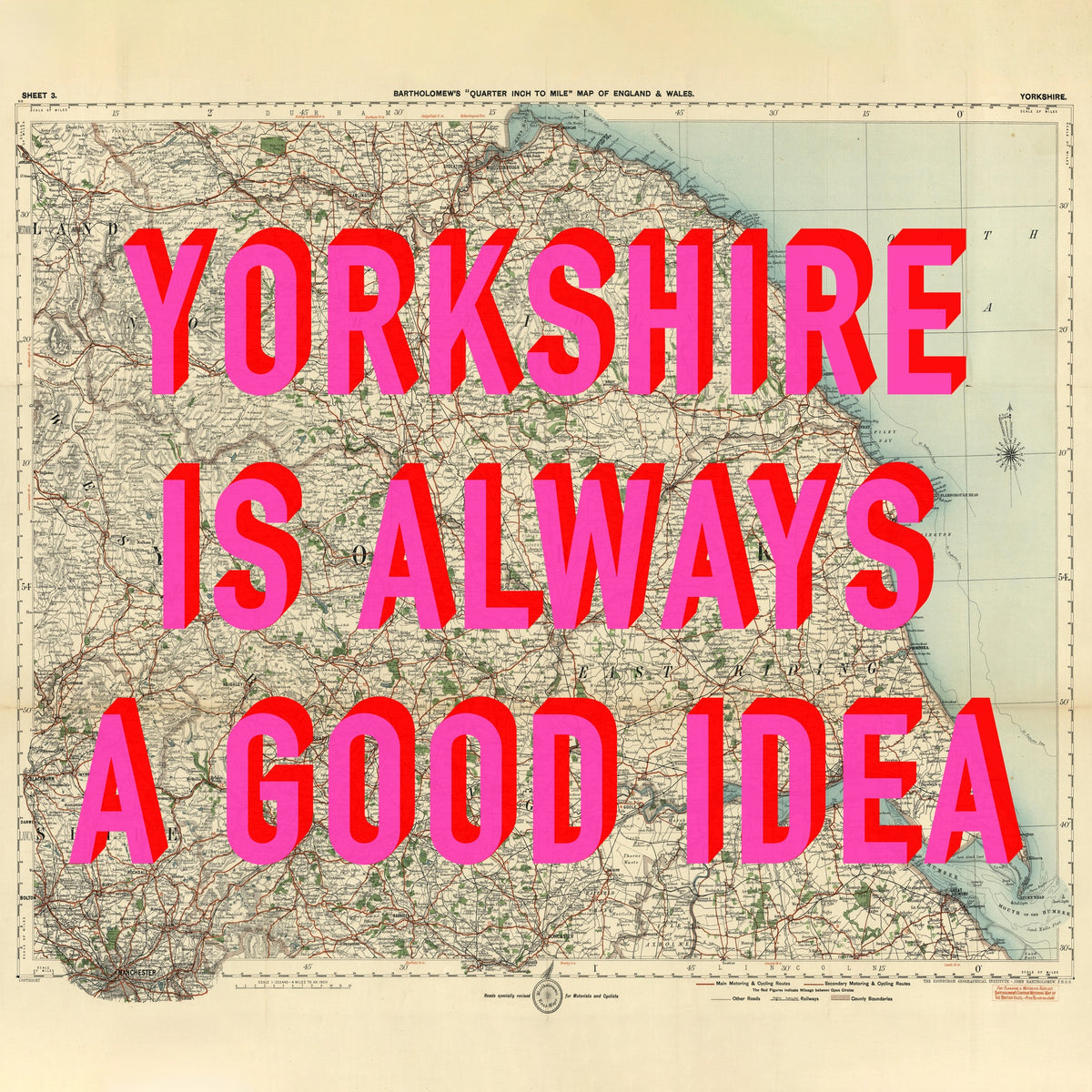 Yorkshire Retro Pop Art Map Print (Square)