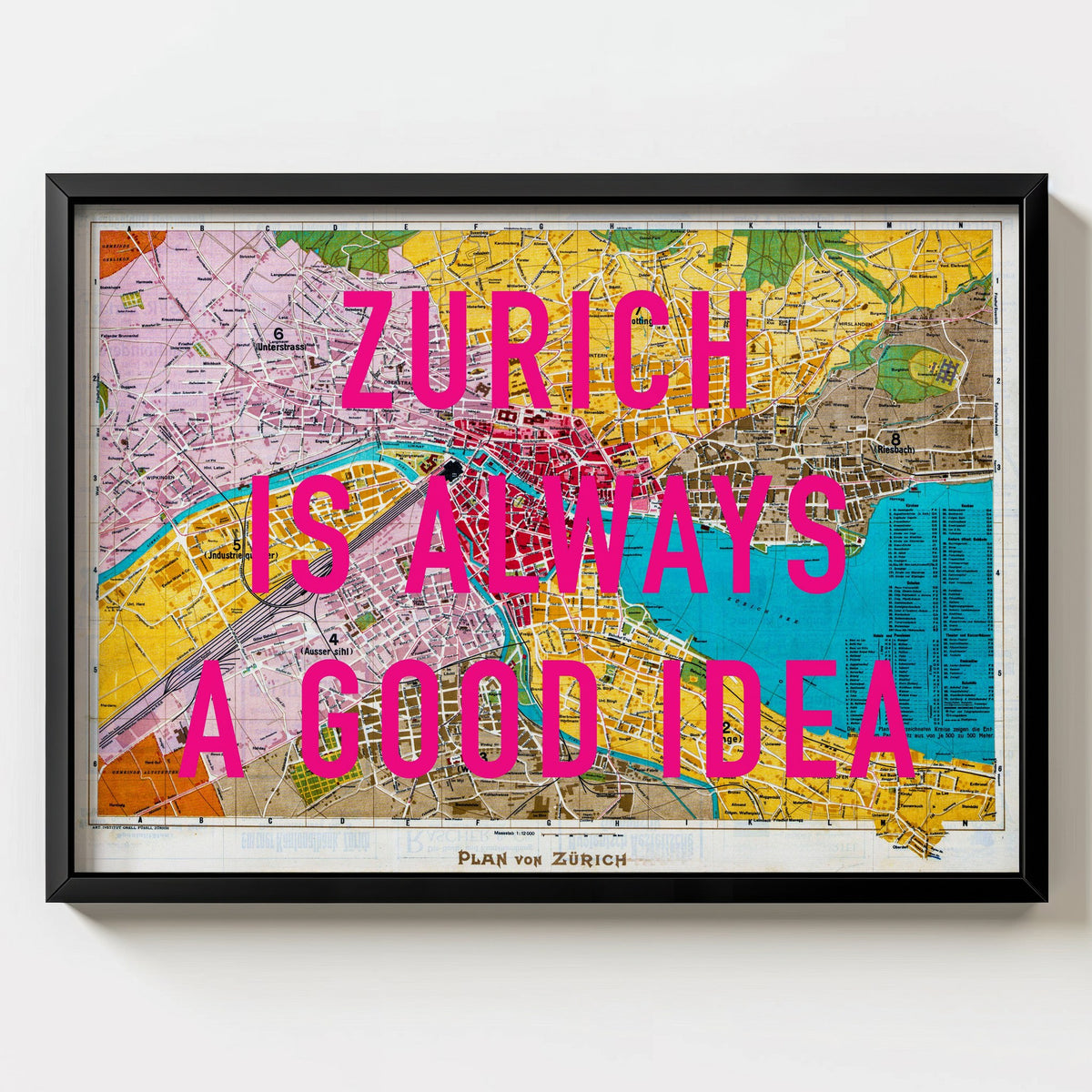 Zurich Retro Pop Art Map Print (landscape) - Magic Posters