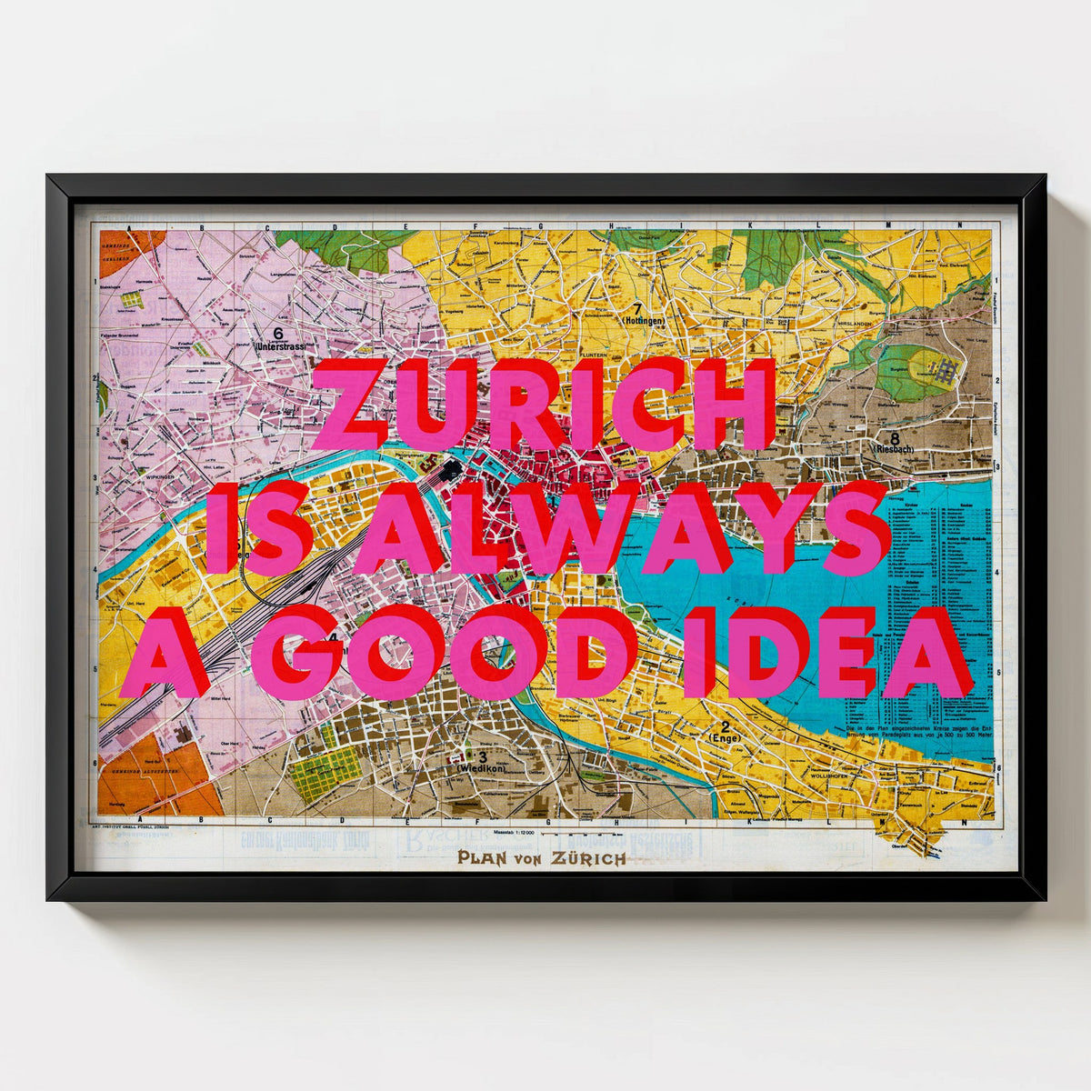 Zurich Retro Pop Art Map Print (landscape) - Magic Posters