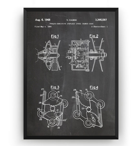 Vespa Stepless Speed Change Gear 1968 Patent Print - Magic Posters