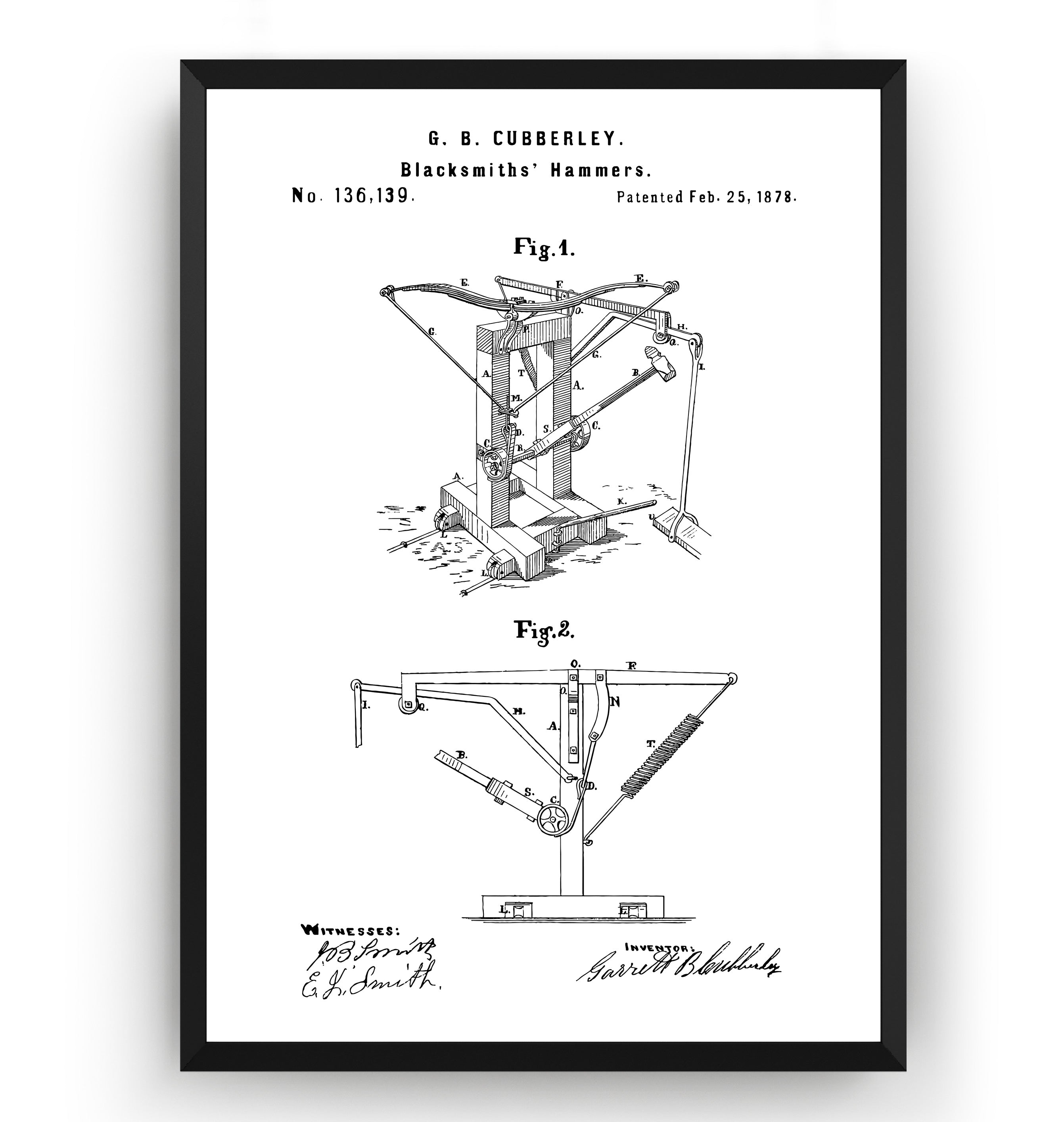 Blacksmith Hammers 1873 Patent Print - Magic Posters