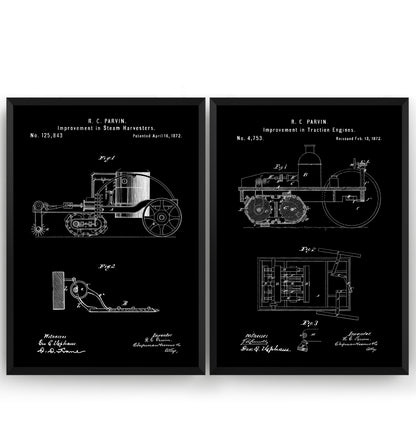 Steam Farming Machinery Set Of 2 Patent Prints - Magic Posters