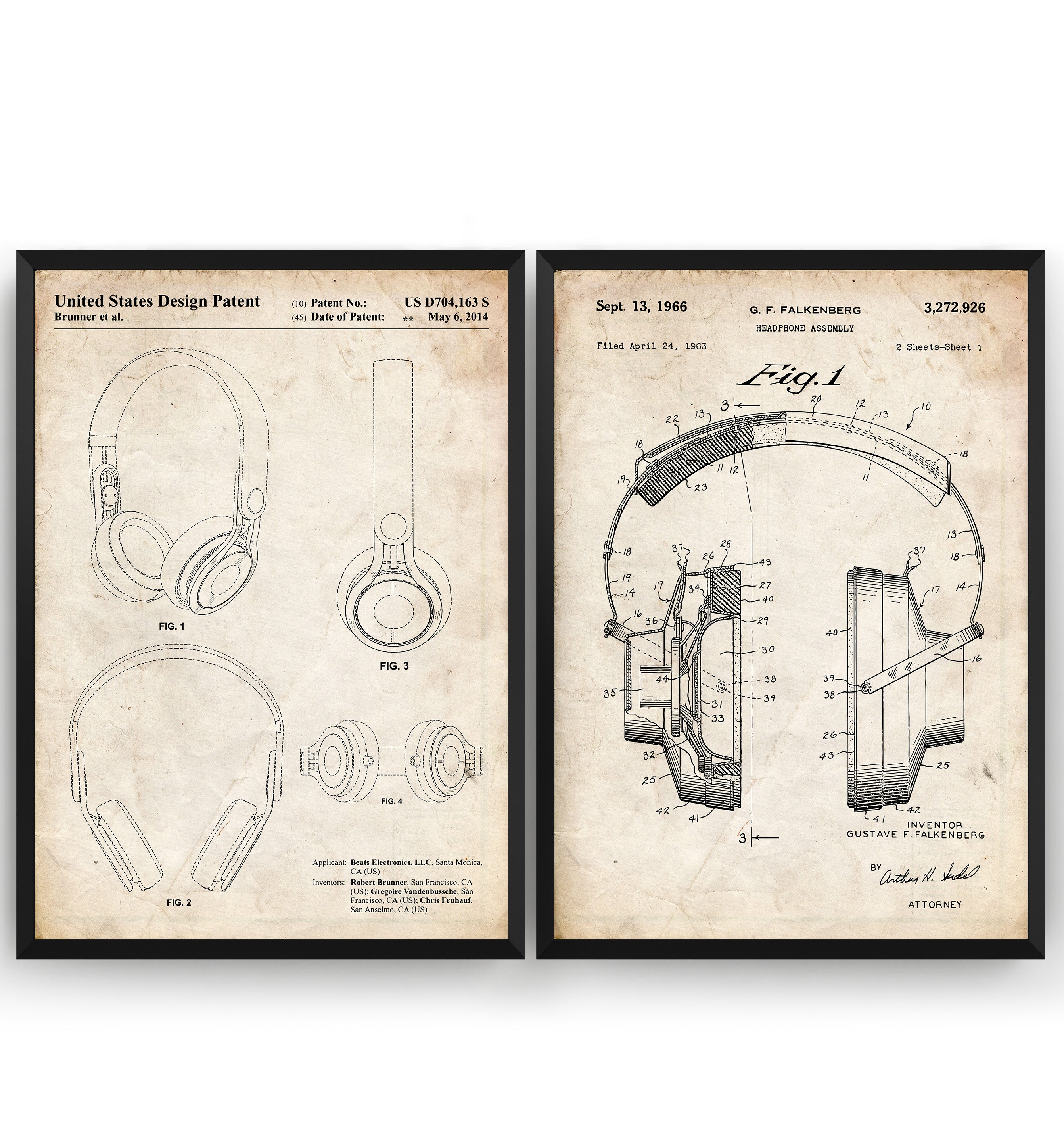 Headphones Set Of 2 Patent Prints - Magic Posters