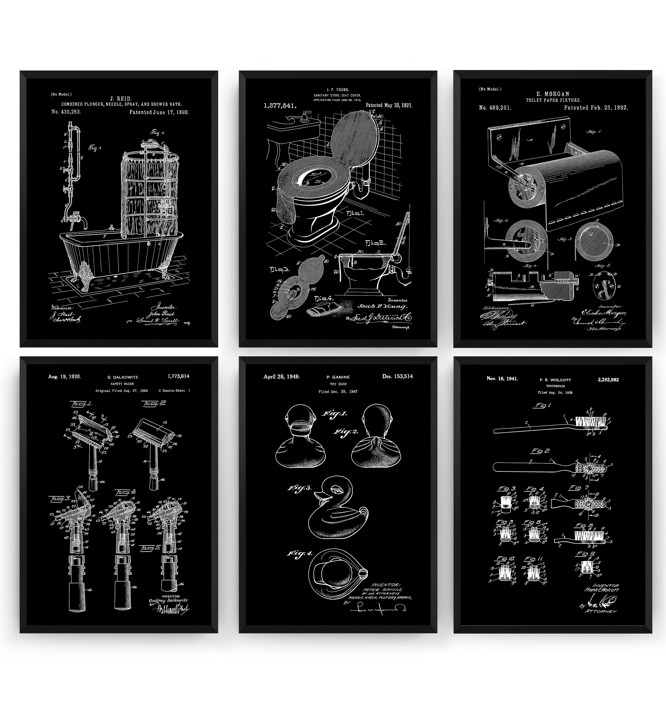 Bathroom Set Of 6 Patent Prints - Magic Posters