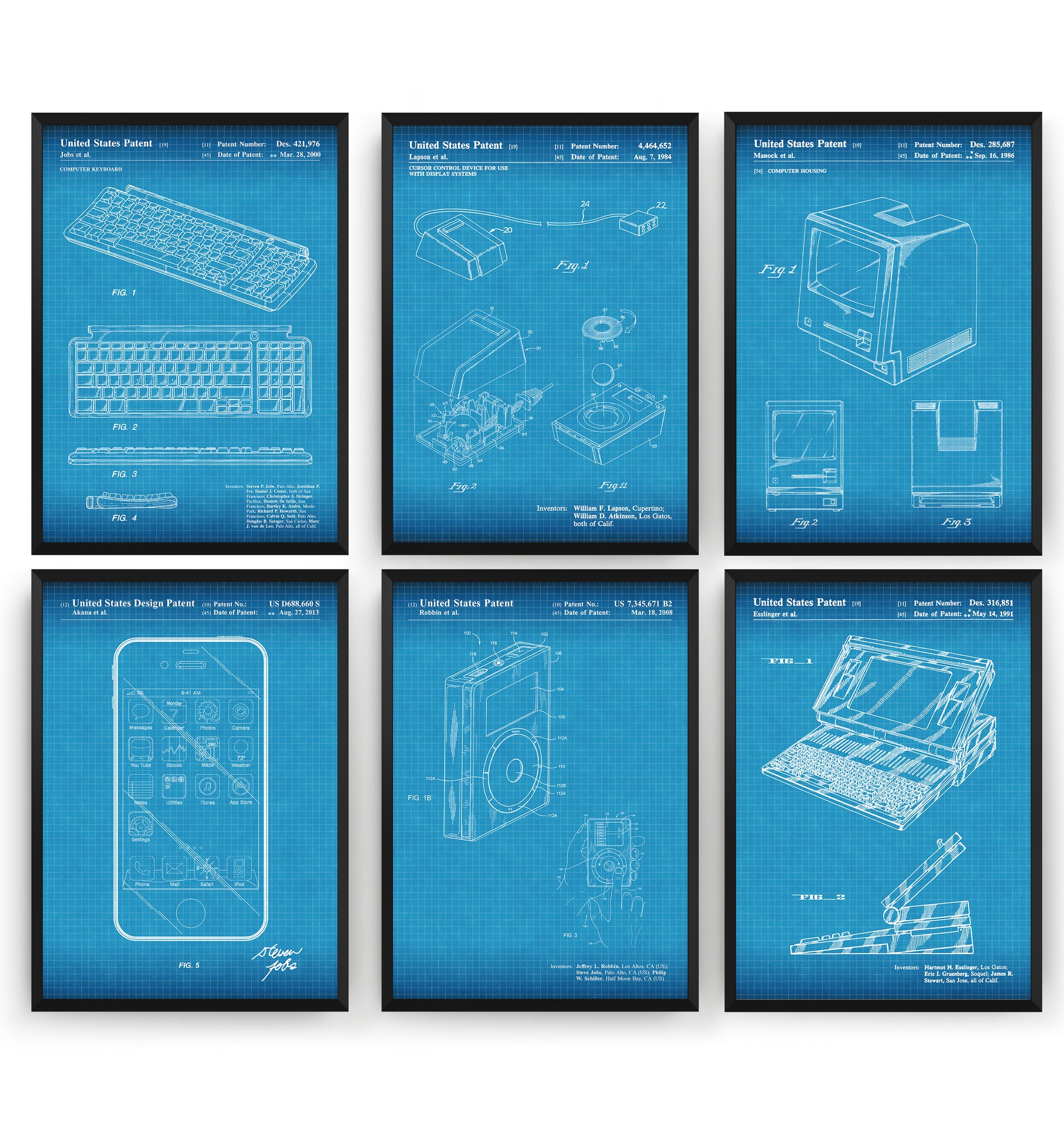 Steve Jobs Invention Set Of 6 Patent Prints - Magic Posters
