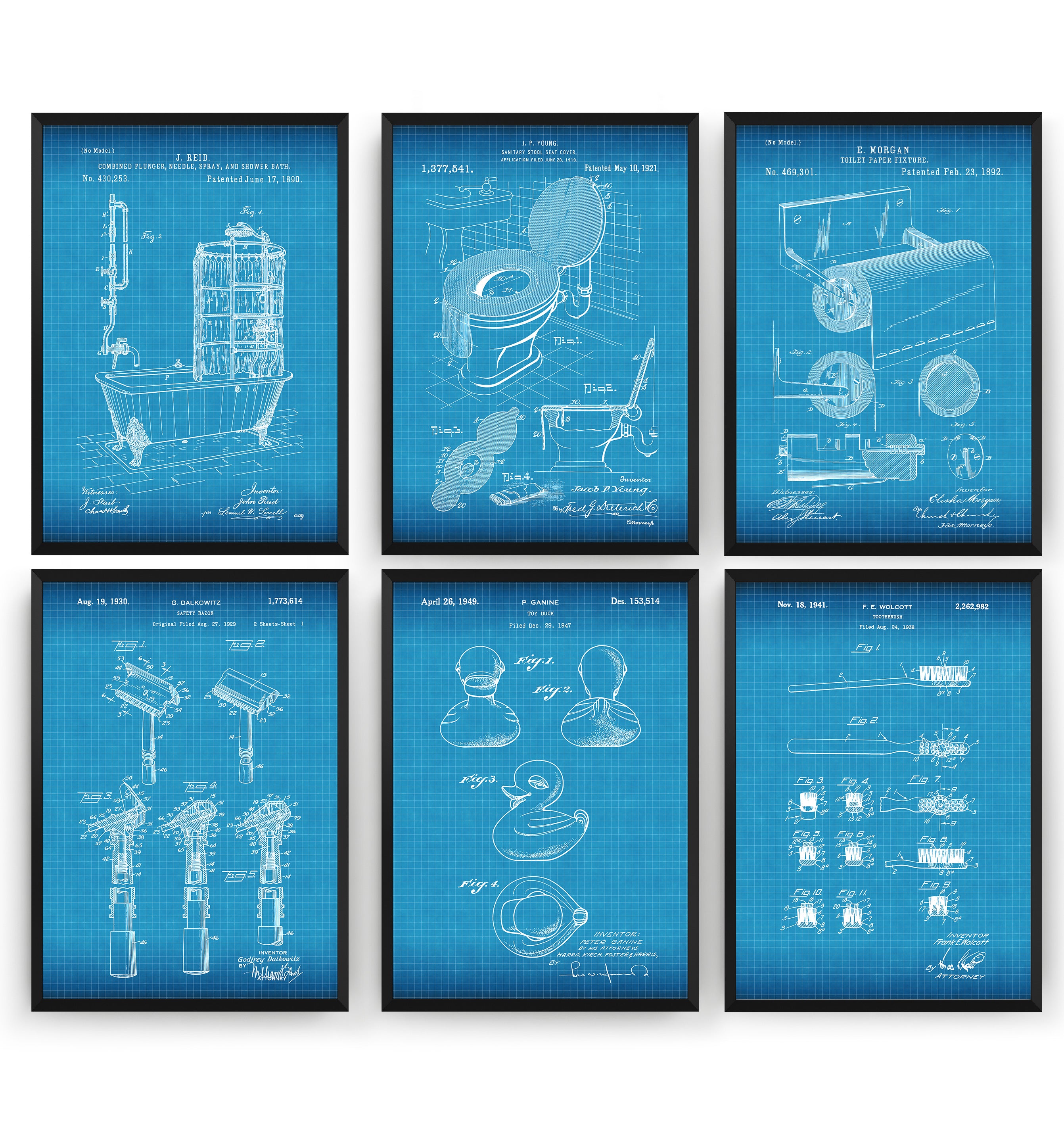 Bathroom Set Of 6 Patent Prints - Magic Posters