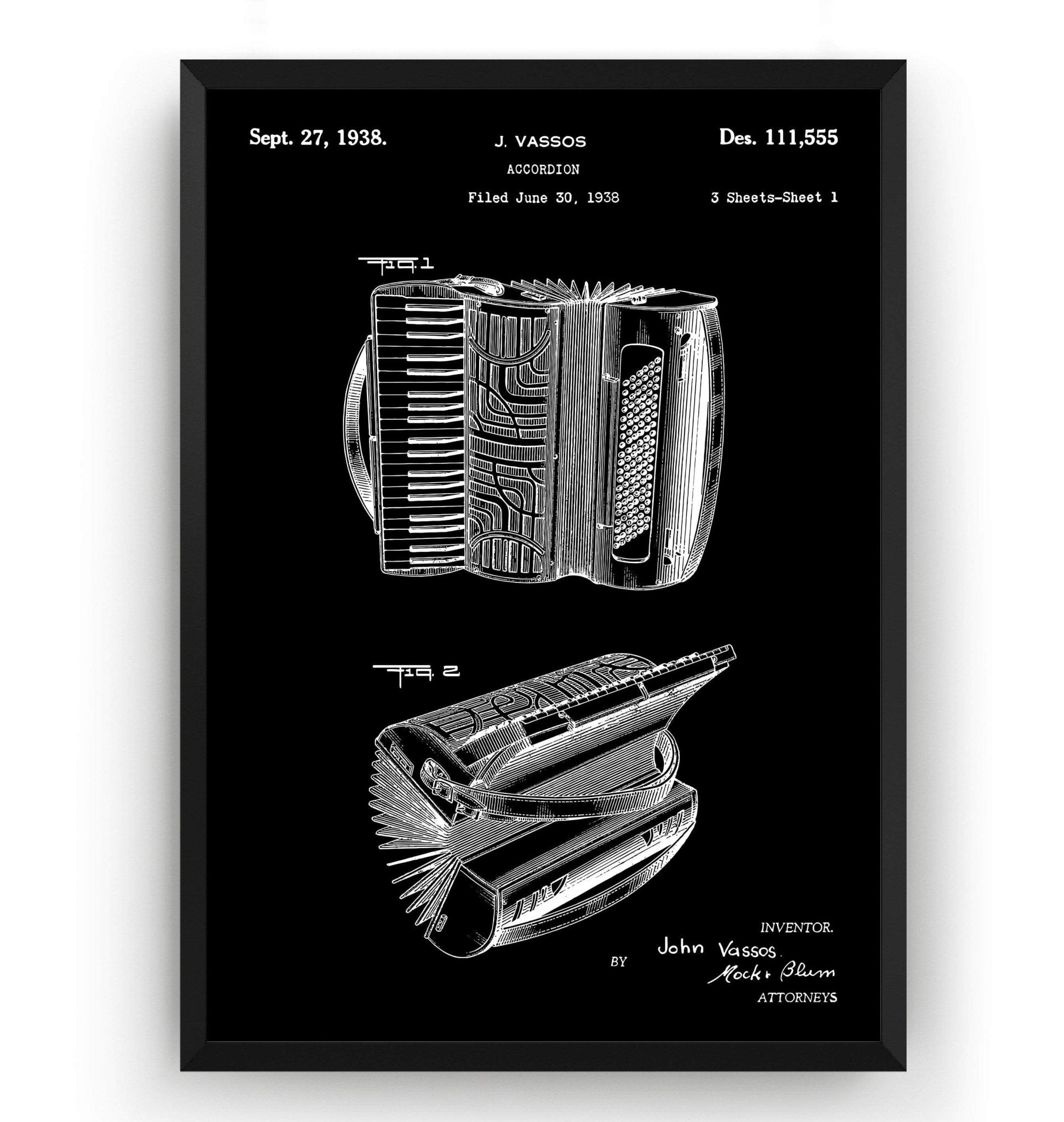 Accordion 1938 Patent Print - Magic Posters