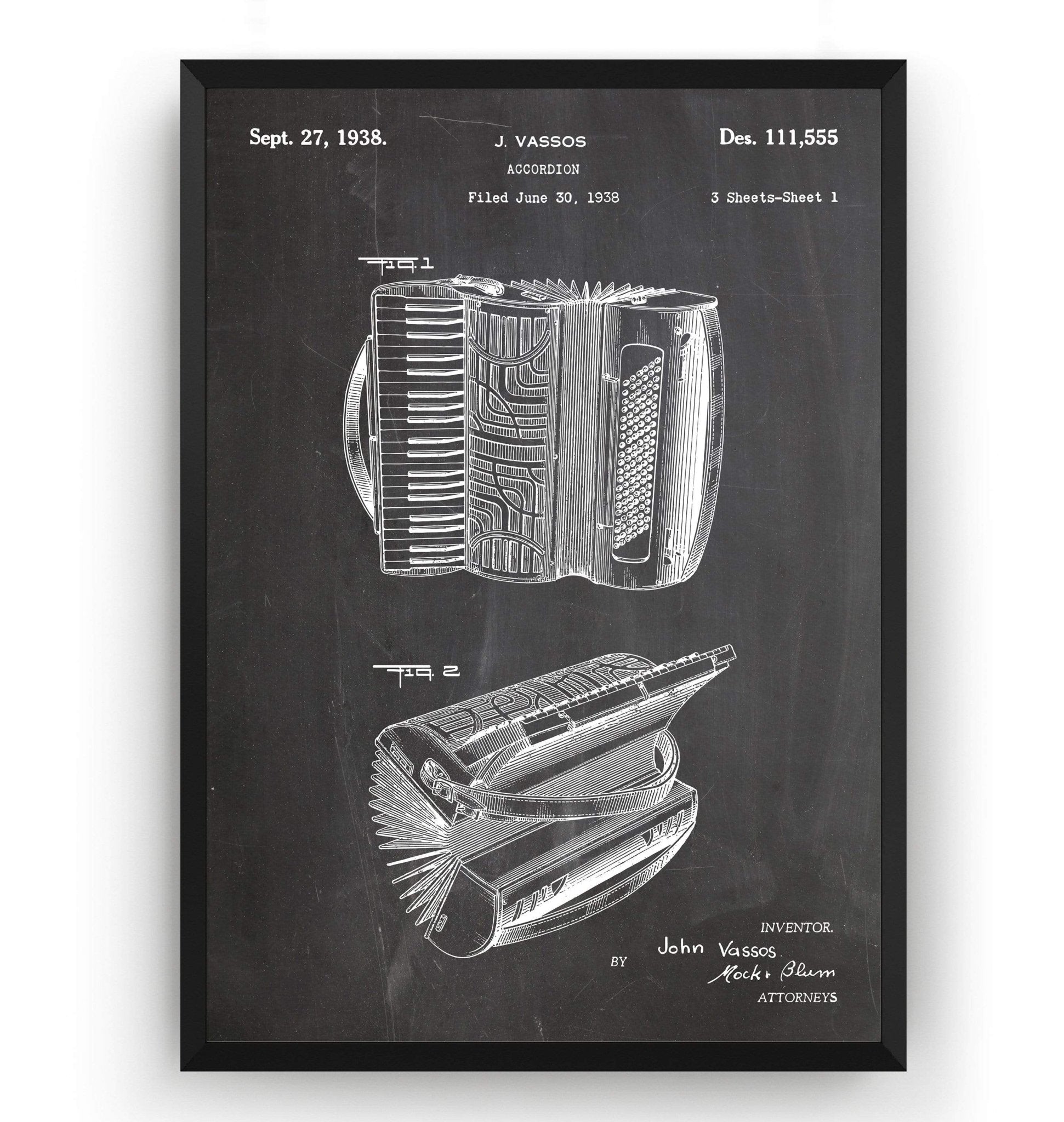 Accordion 1938 Patent Print - Magic Posters