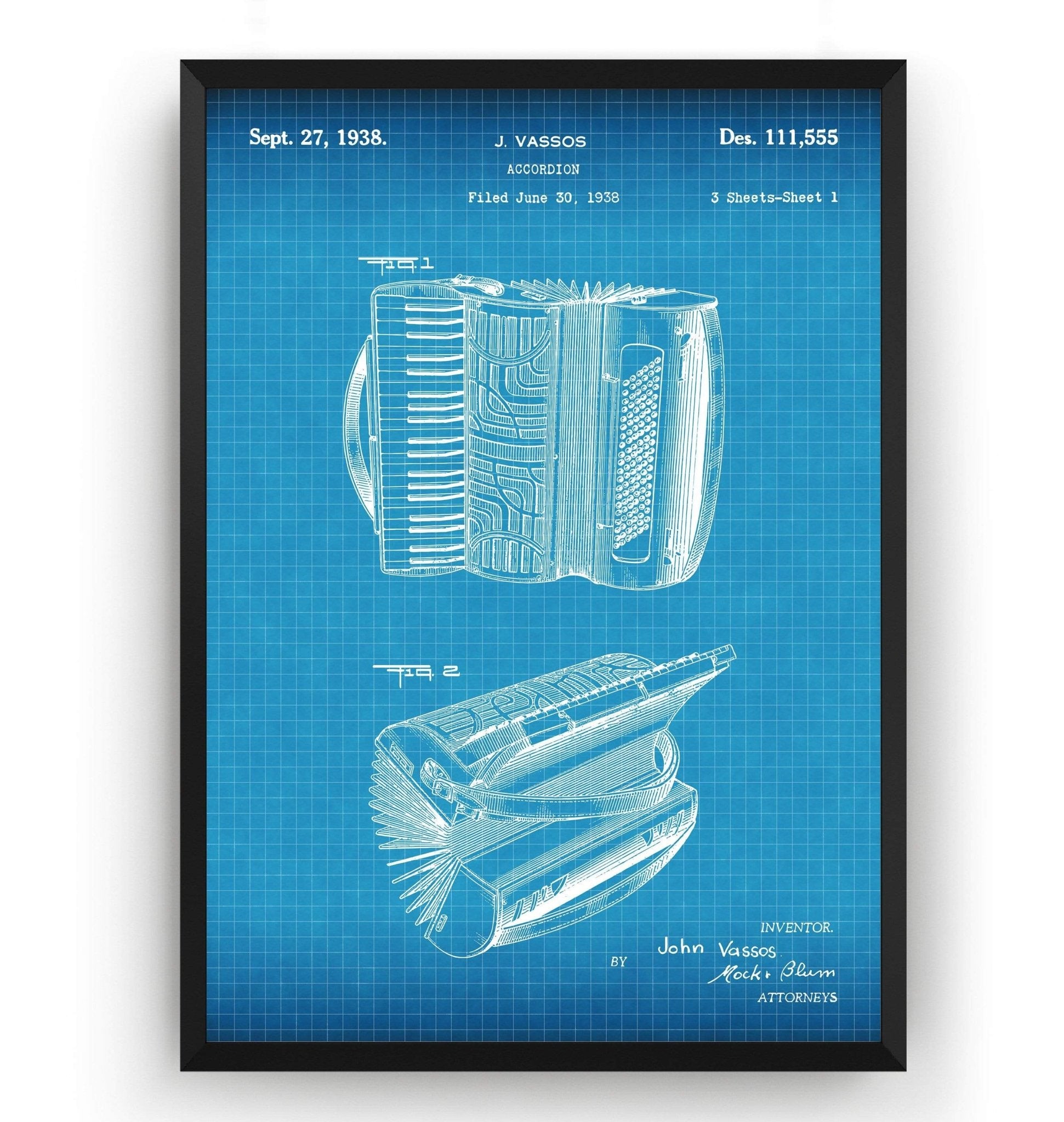 Accordion 1938 Patent Print - Magic Posters