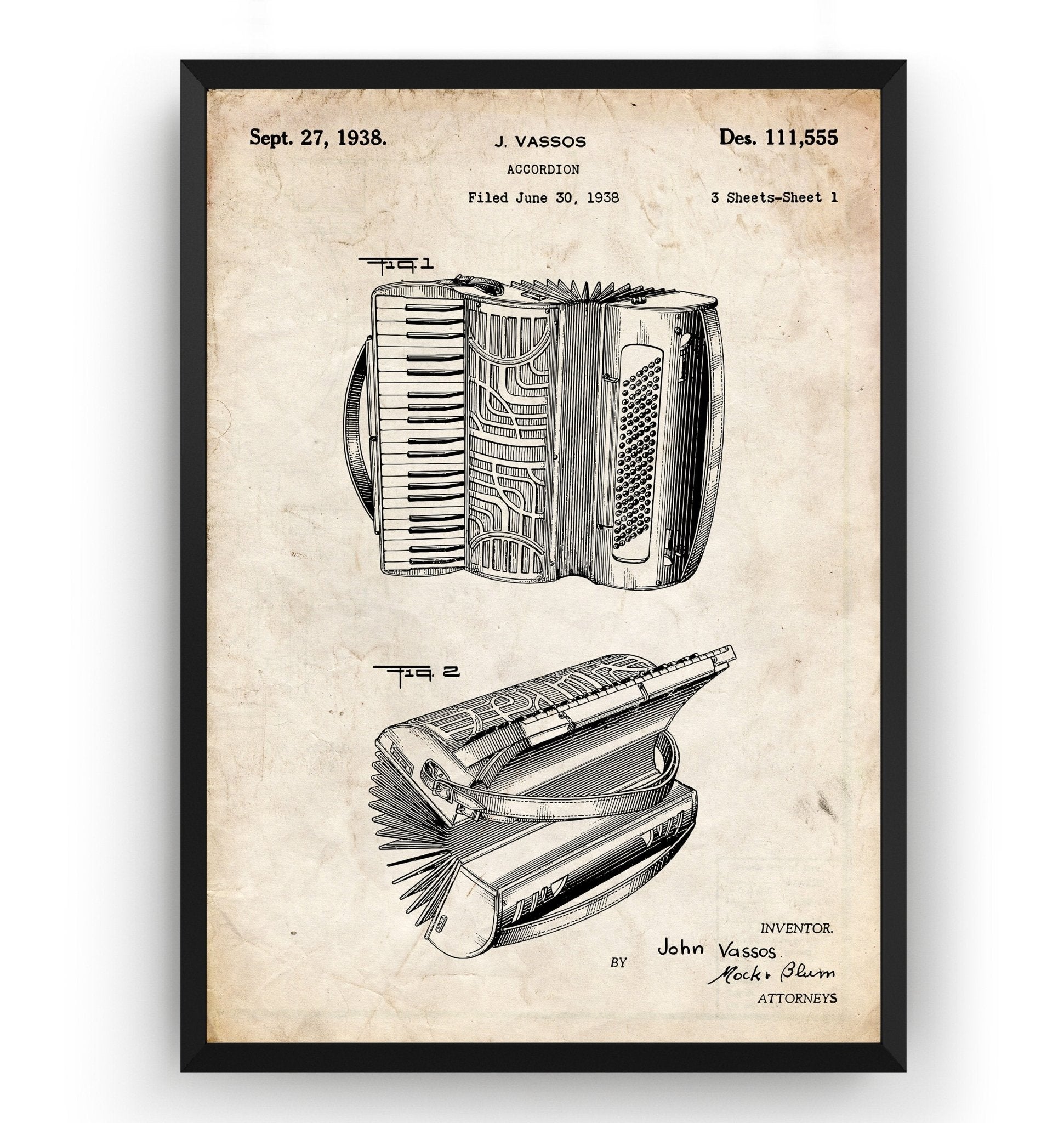 Accordion 1938 Patent Print - Magic Posters