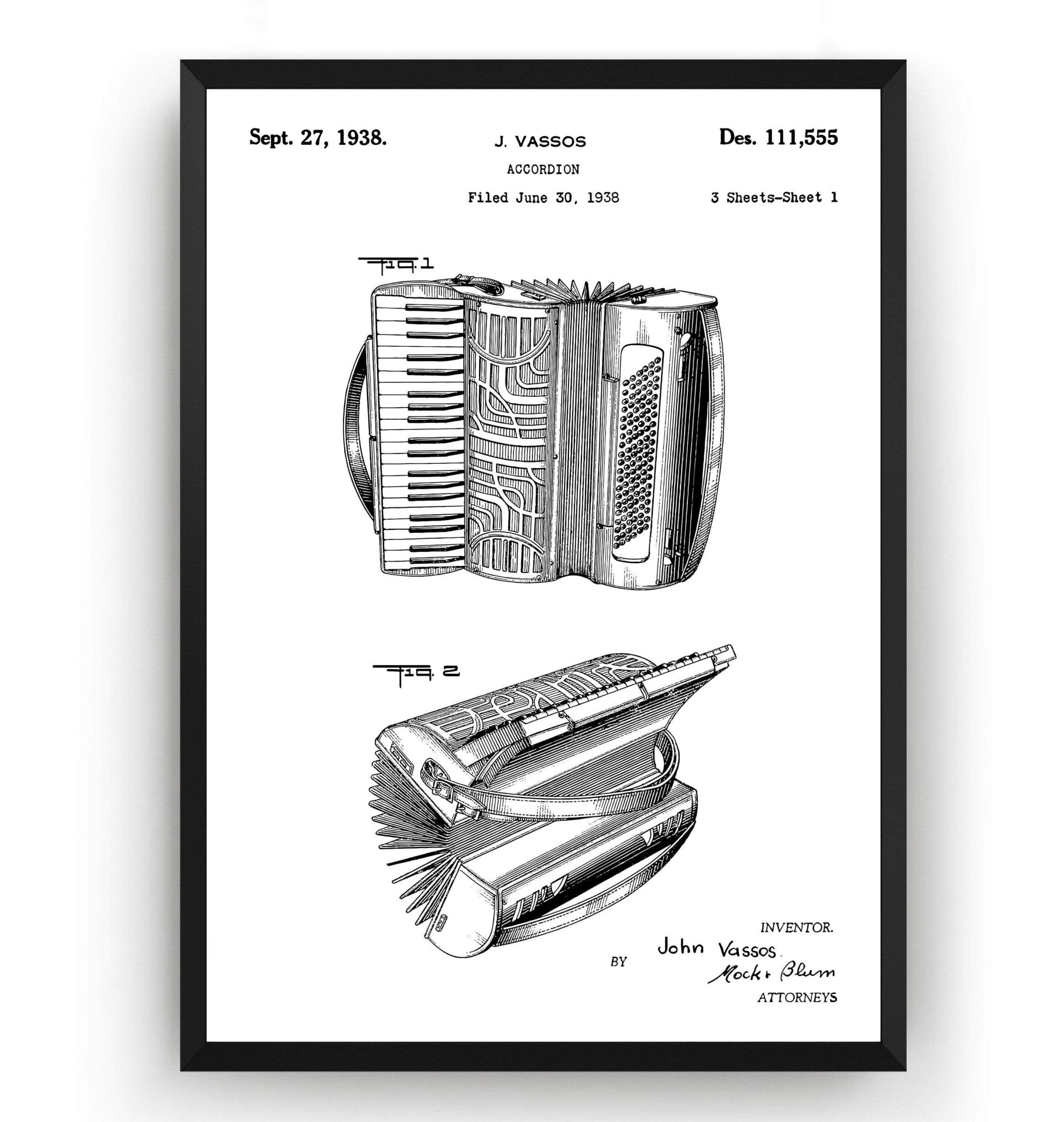 Accordion 1938 Patent Print - Magic Posters