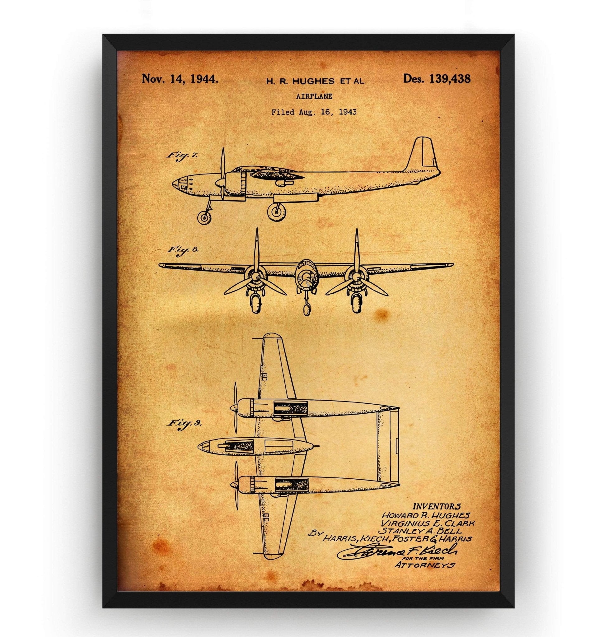 Airplane H R Hughes 1944 Patent Print - Magic Posters