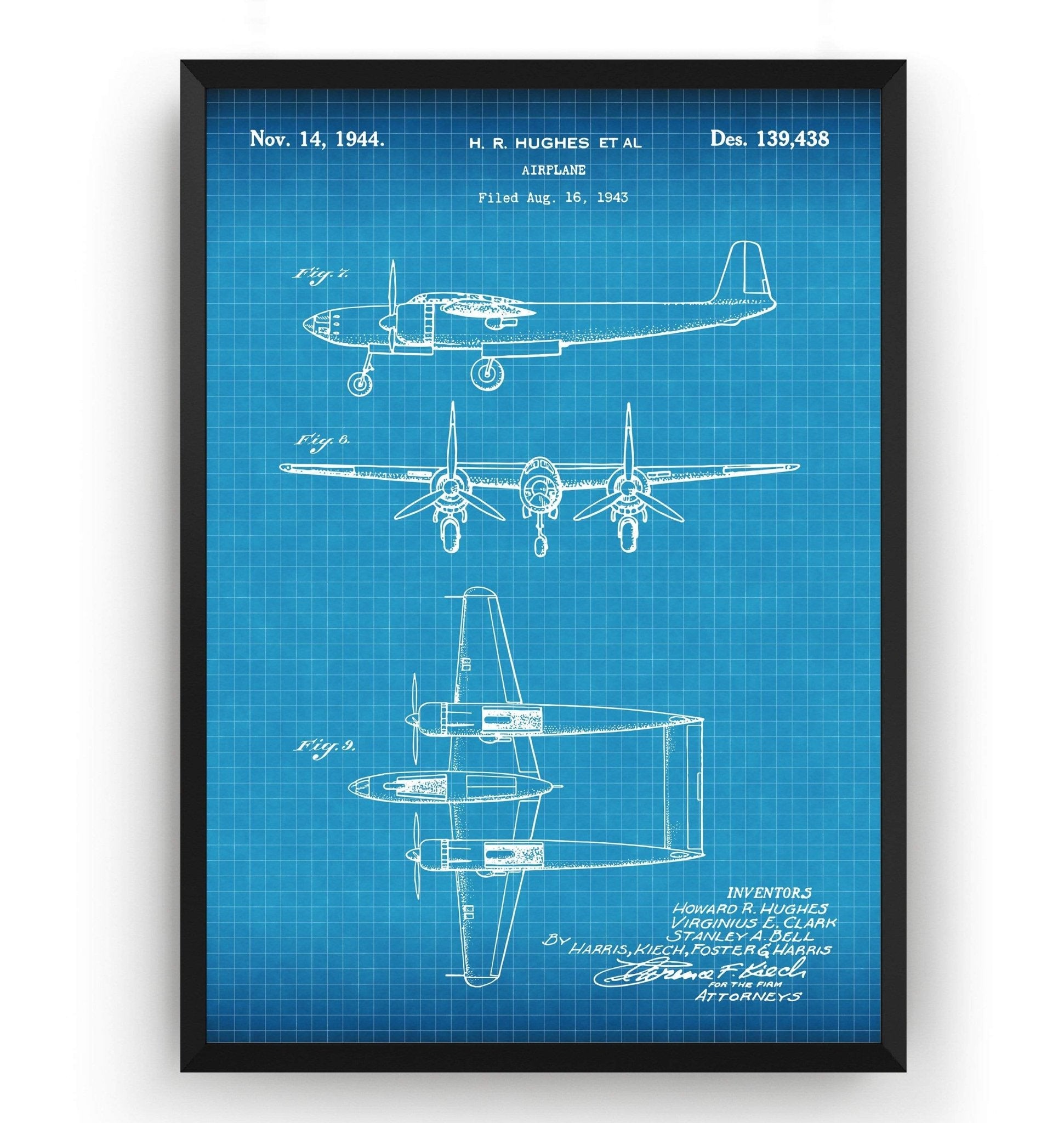 Airplane H R Hughes 1944 Patent Print - Magic Posters