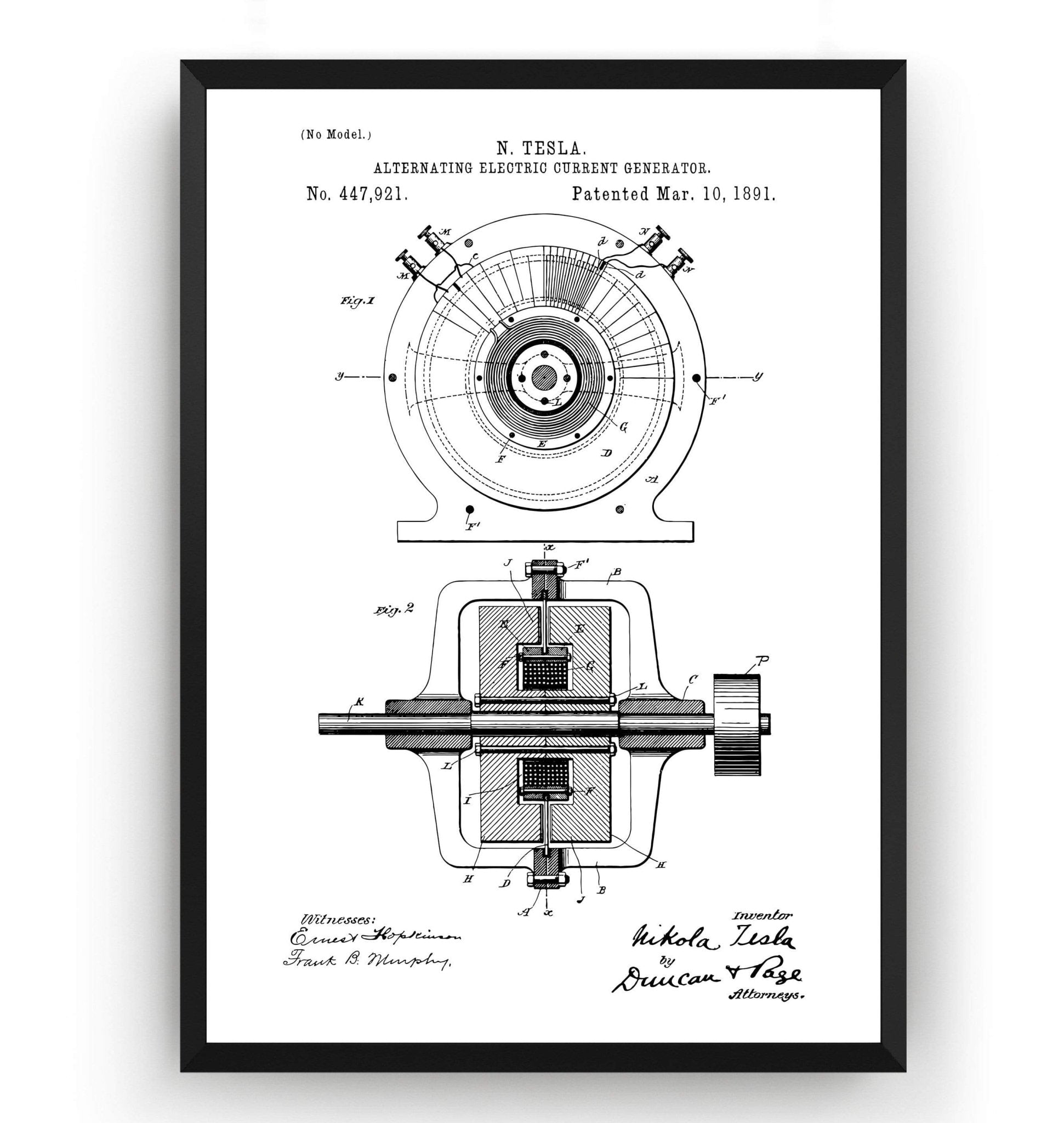 Alternating Electric Current Generator Patent Print - Magic Posters