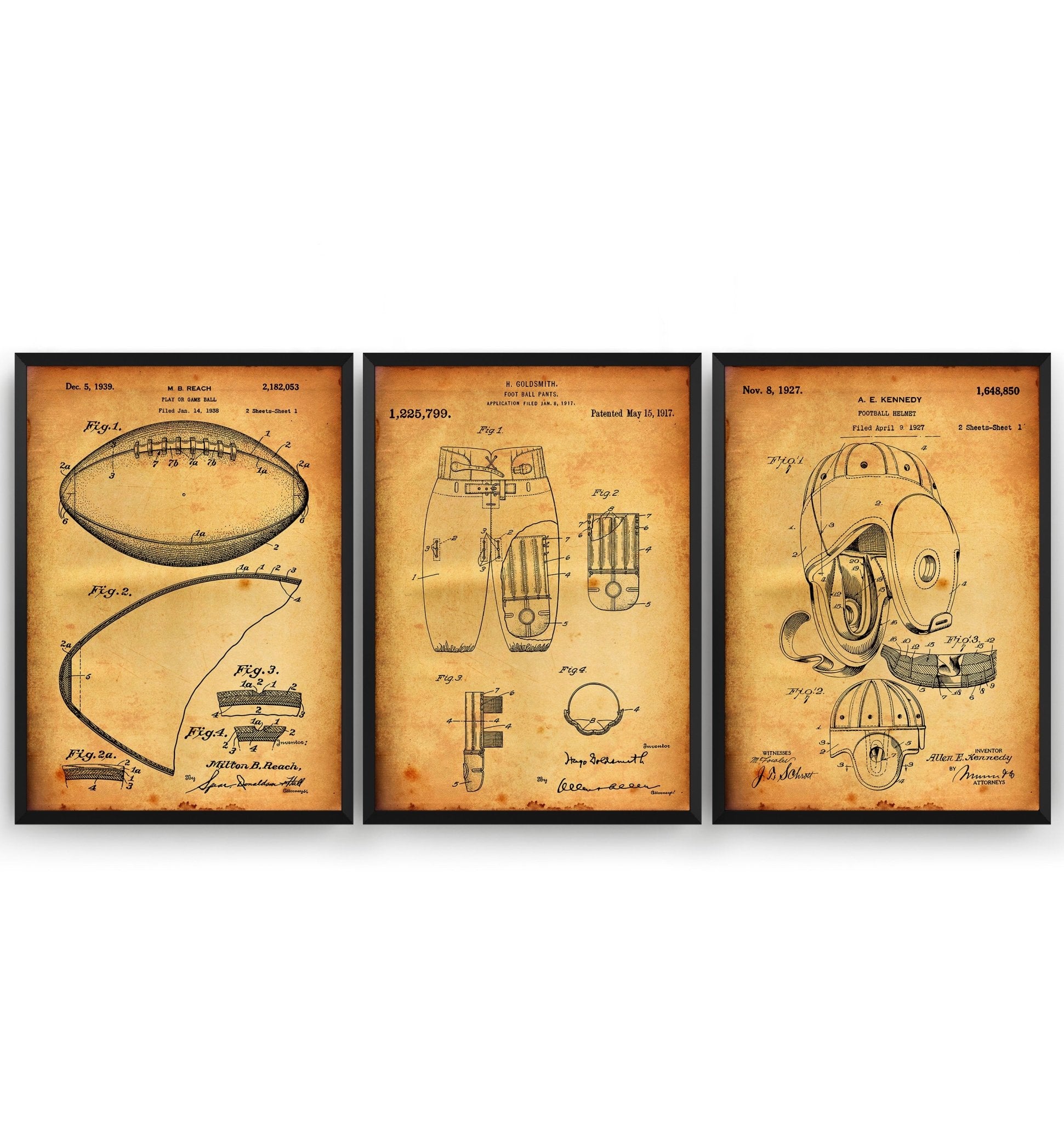 American Football Set Of 3 Patent Prints - Magic Posters