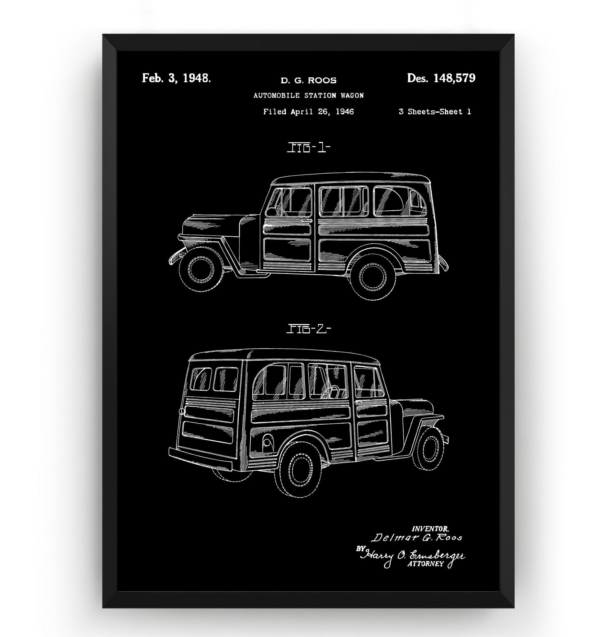 Automobile Station Wagon 1948 Patent Print - Magic Posters