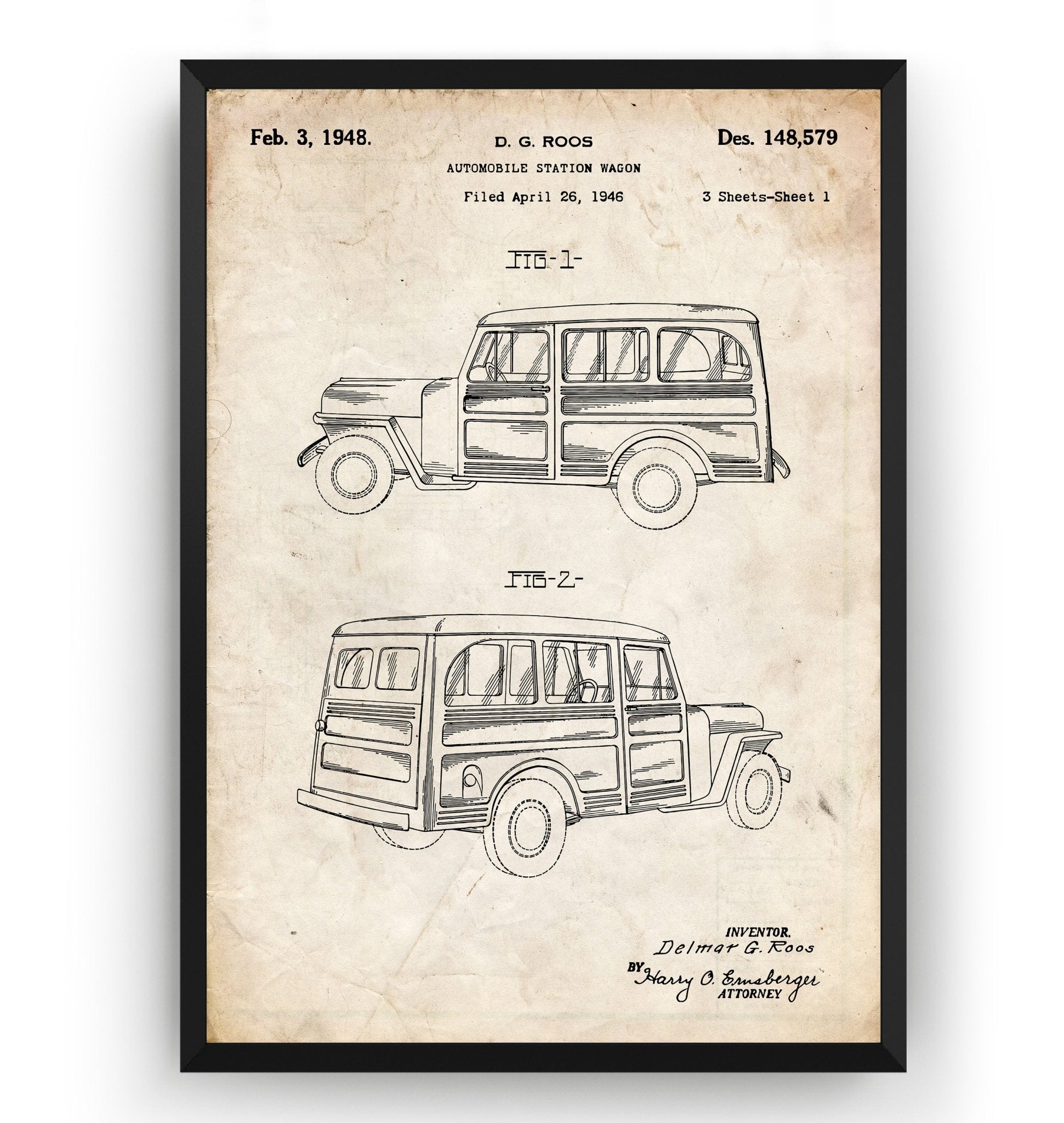 Automobile Station Wagon 1948 Patent Print - Magic Posters