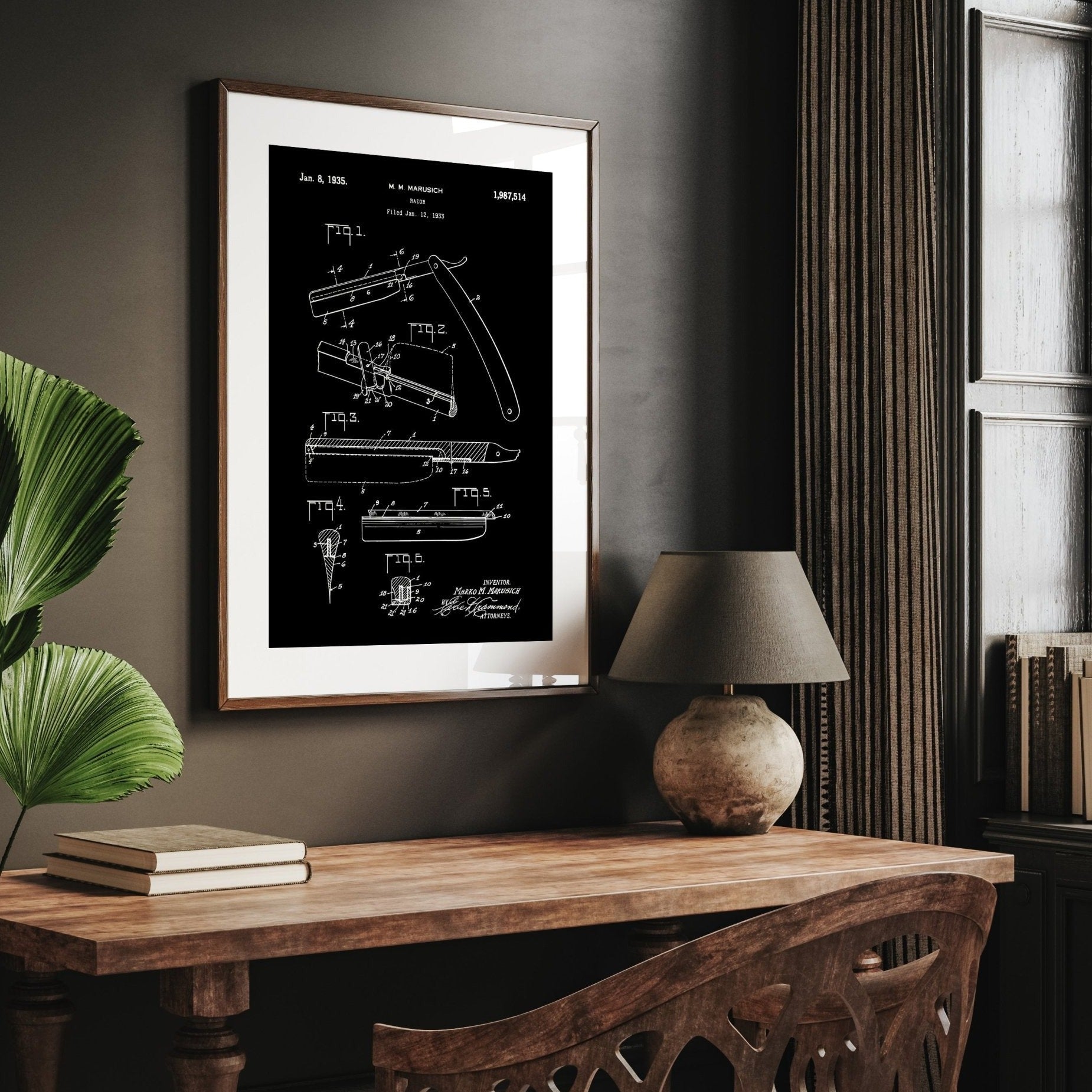 Barbers Razor 1935 Patent Print - Magic Posters