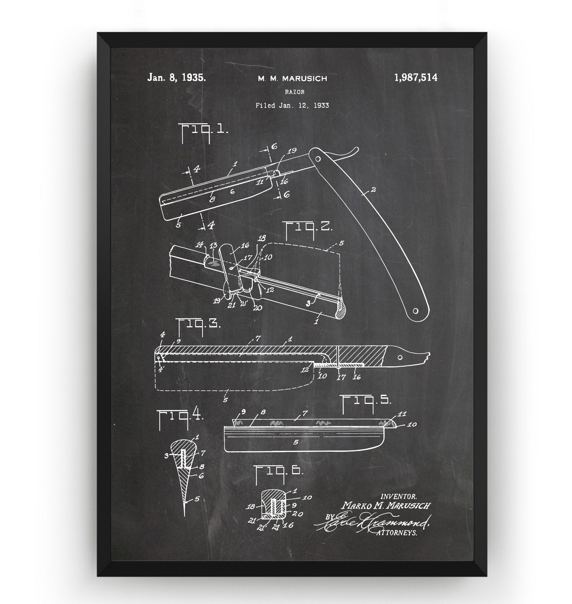 Barbers Razor 1935 Patent Print - Magic Posters