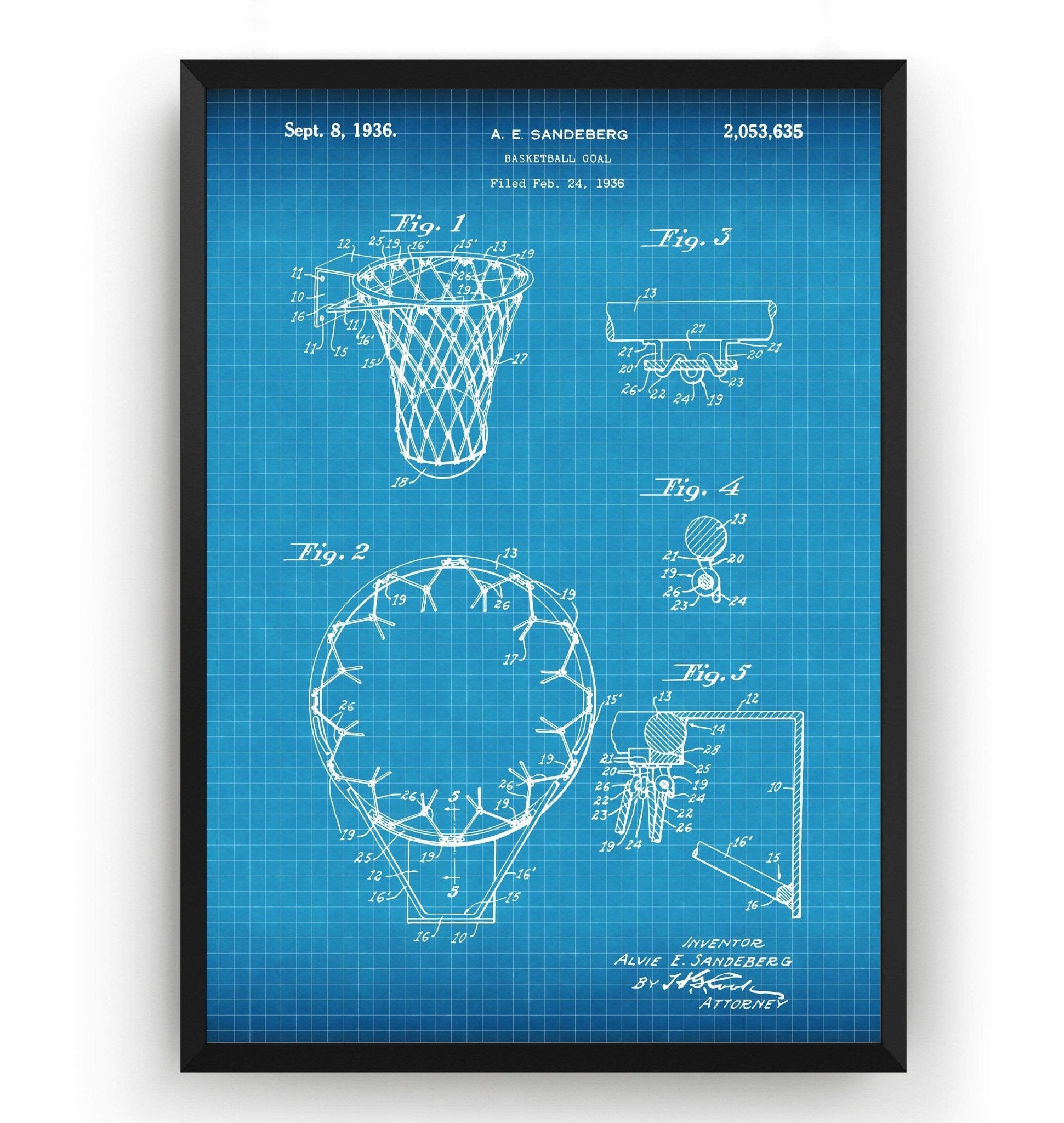 Basketball Hoop 1936 Patent Print - Magic Posters