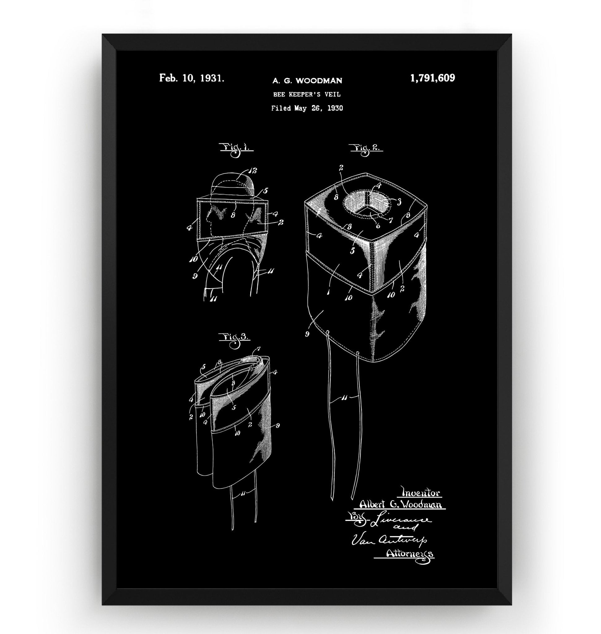 Beekeeper Veil 1931 Patent Print - Magic Posters