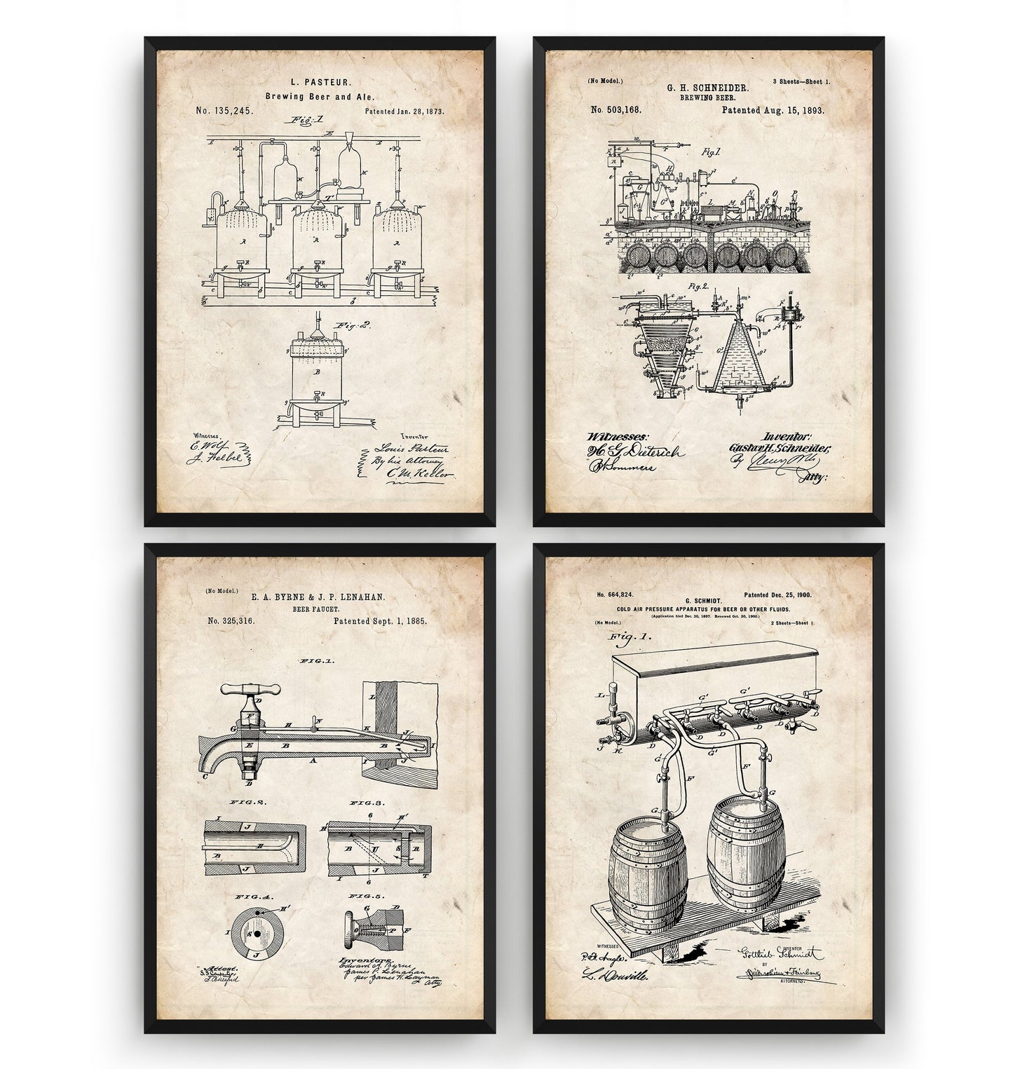 Beer Brewing Set Of 4 Patent Prints - Magic Posters