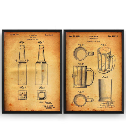 Beer Mug And Bottle Set Of 2 Patent Prints - Magic Posters