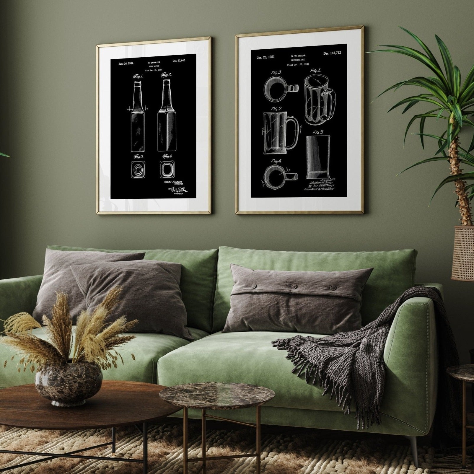 Beer Mug And Bottle Set Of 2 Patent Prints - Magic Posters