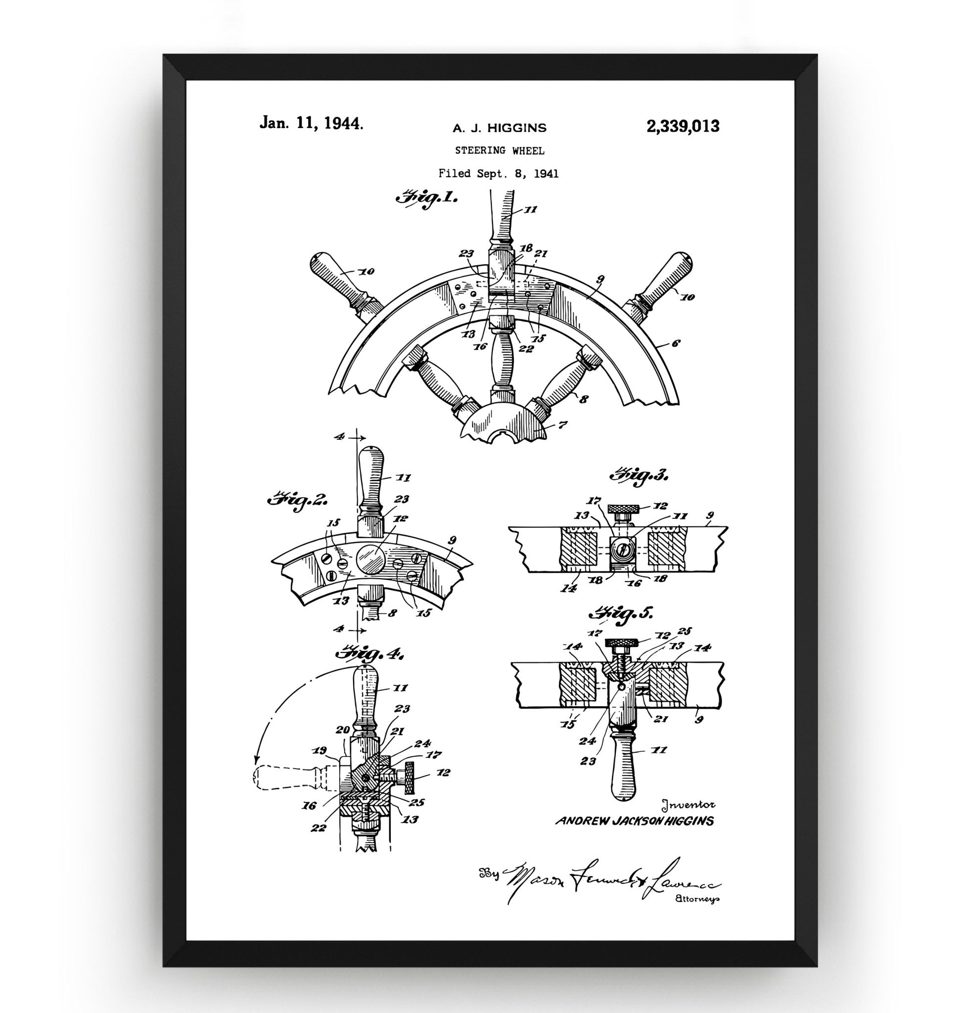 Boat Steering 1944 Patent Print - Magic Posters