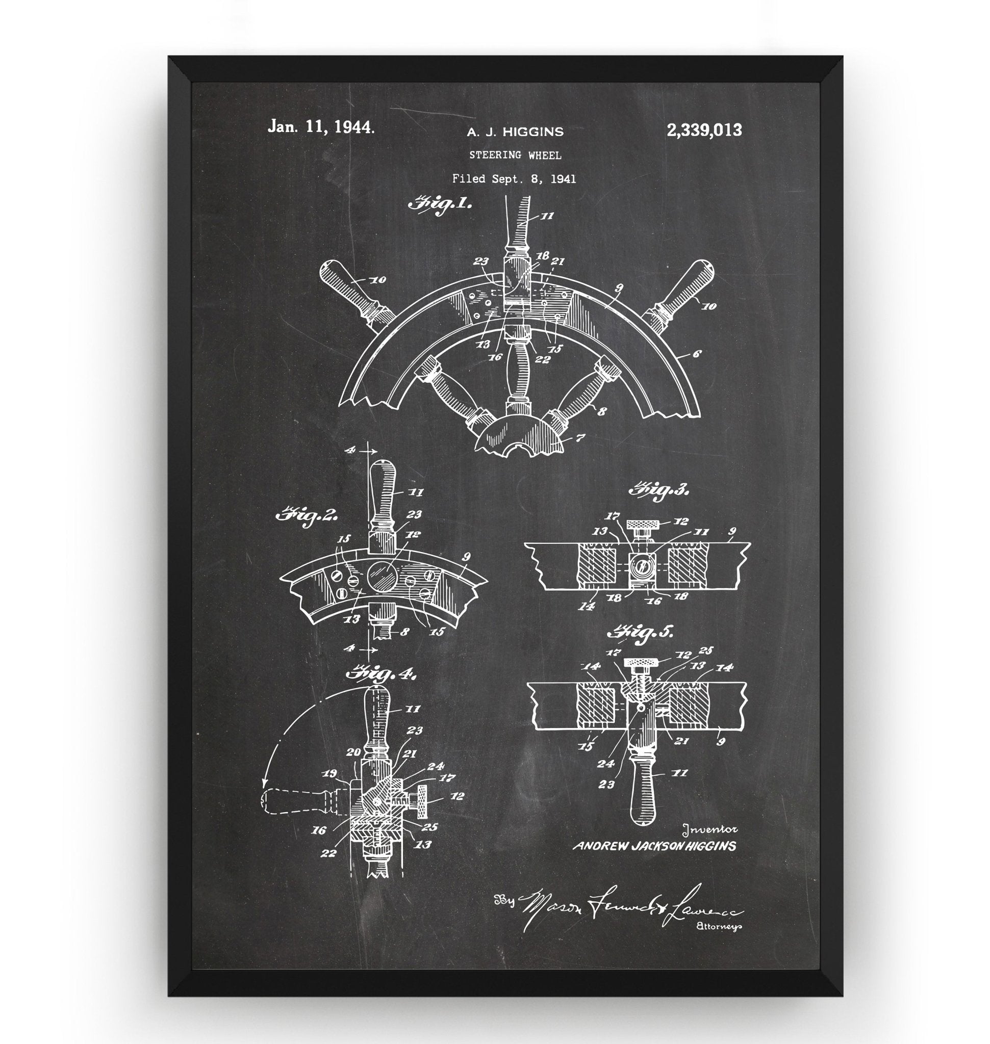 Boat Steering 1944 Patent Print - Magic Posters