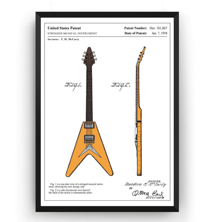 Colourised Gibson Flying V Guitar Patent Print - Magic Posters