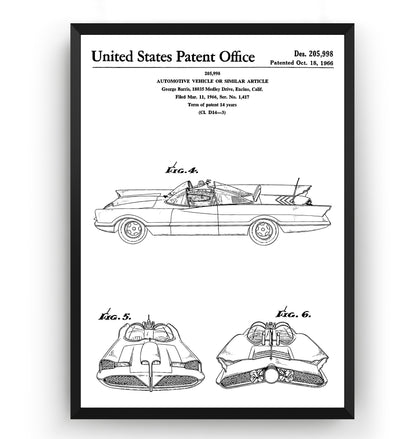 George Barris Batmobile 1966 Patent Print - Magic Posters