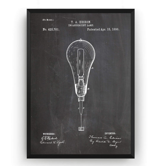 Thomas Edison Incandescent Light Bulb Patent Print - Magic Posters