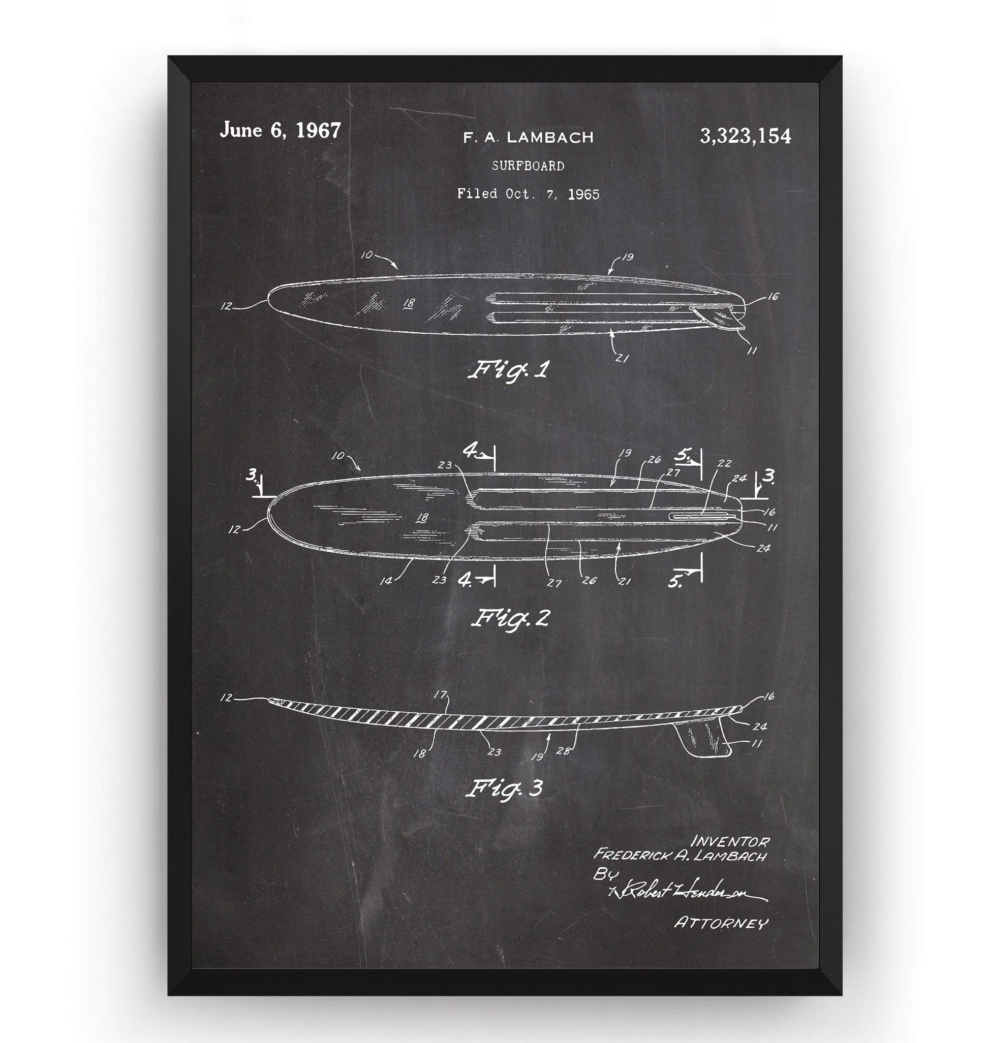 Surfboard 1965 Patent Print - Magic Posters