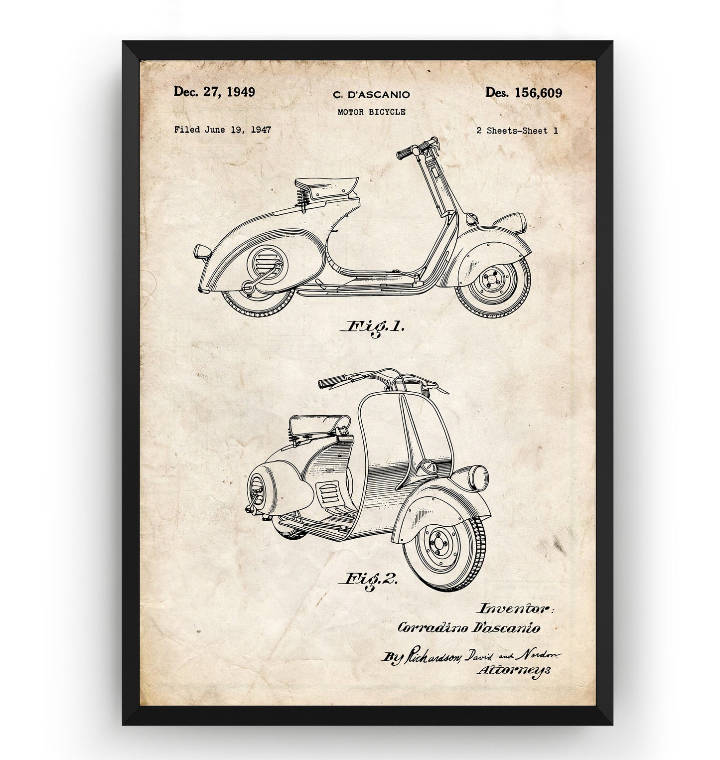 Vespa Scooter 1949 Patent Print - Magic Posters