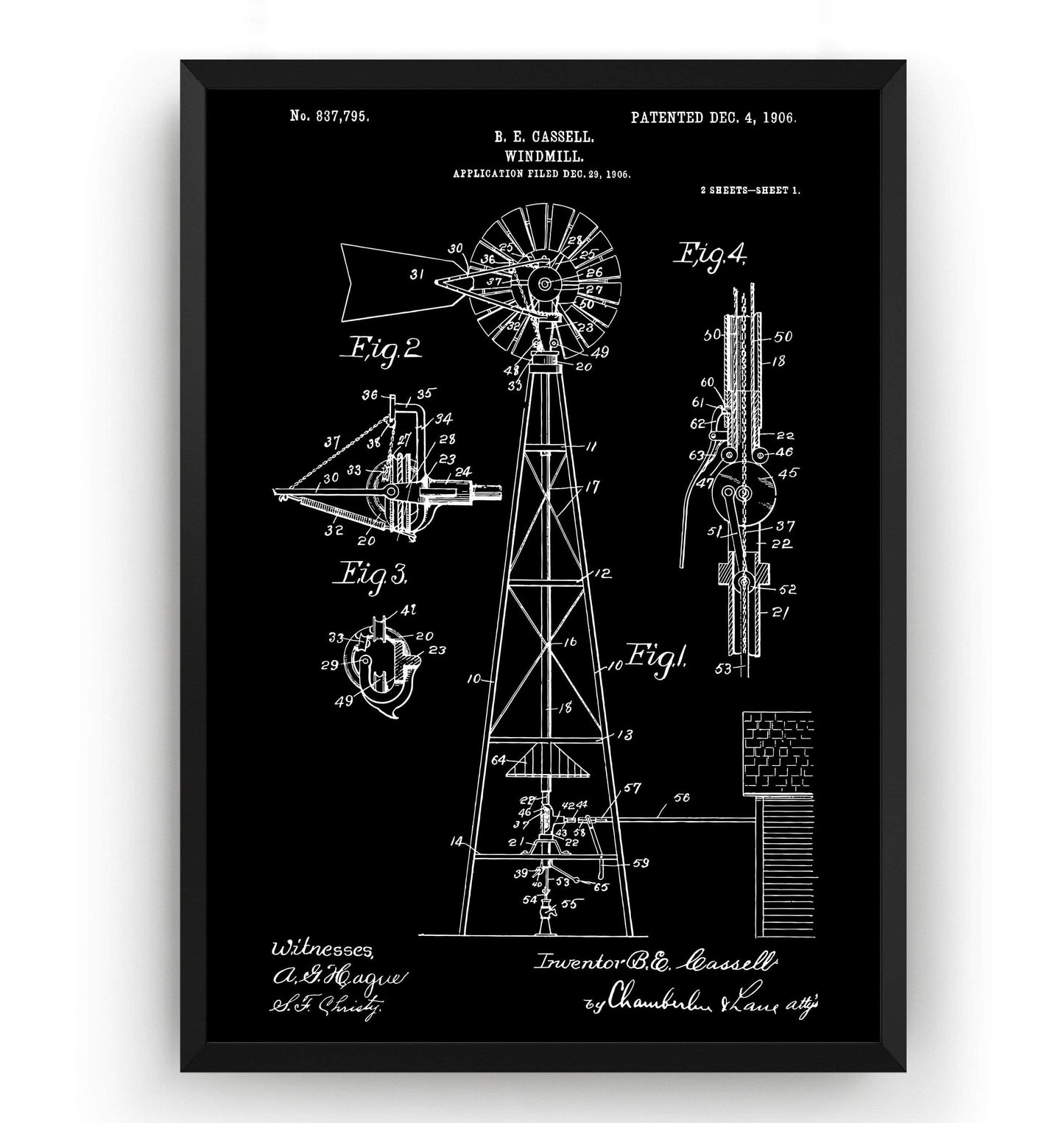 Windmill 1906 Patent Print - Magic Posters