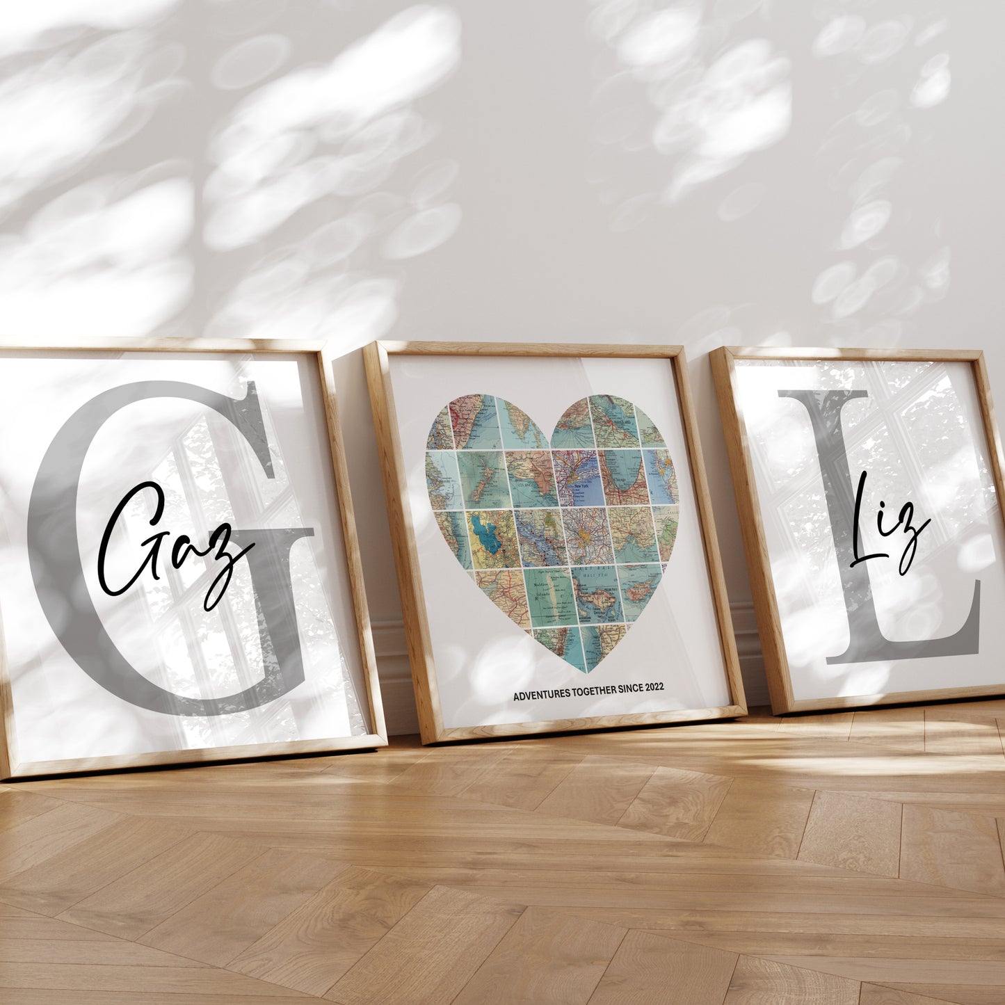 Personalised Travel Map Set Of 3 Prints (Heart) - Magic Posters