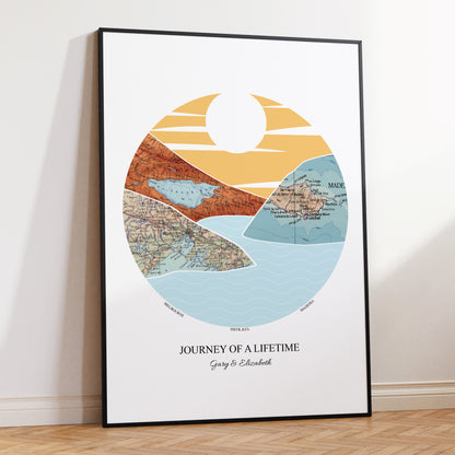 Personalised Travel Map Mountain Print 7 - 8 Locations (Bold) - Magic Posters
