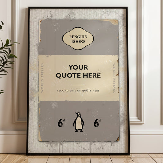 Personalised Penguin Book Cover Art Print (Grey) - Magic Posters