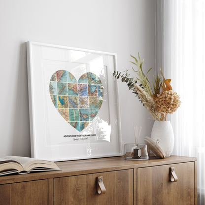 Personalised Travel Map Heart Print