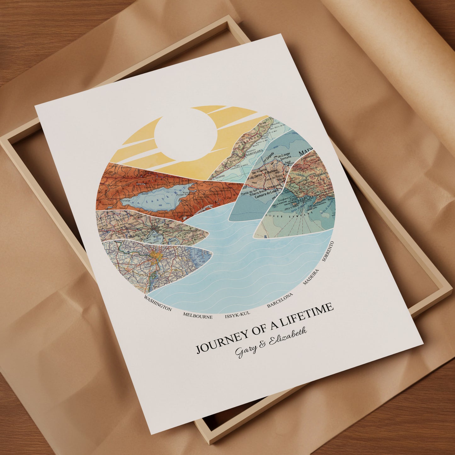Personalised Watercolour Travel Map Mountain Print 7 - 8 Locations