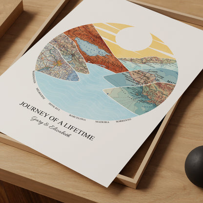 Personalised Watercolour Travel Map Mountain Print 7 - 8 Locations