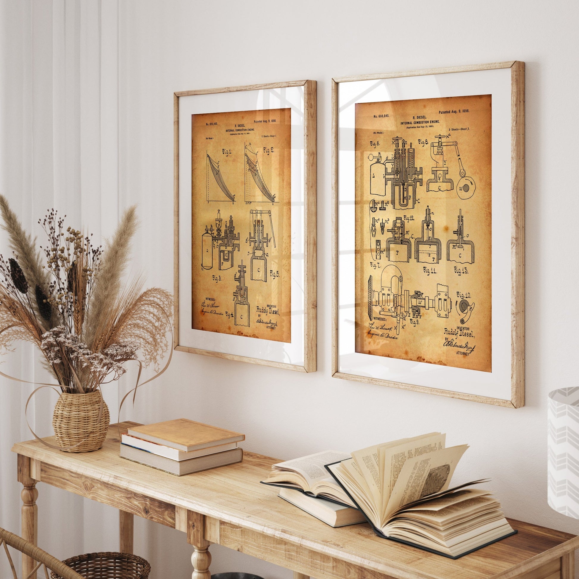 Diesel Combustion Engine Set Of 2 Patent Prints - Magic Posters
