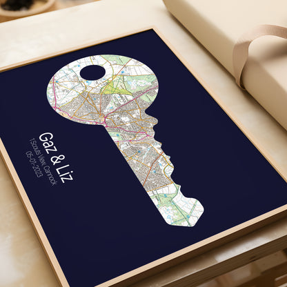 Personalised Door Key New Home Map Print - Magic Posters