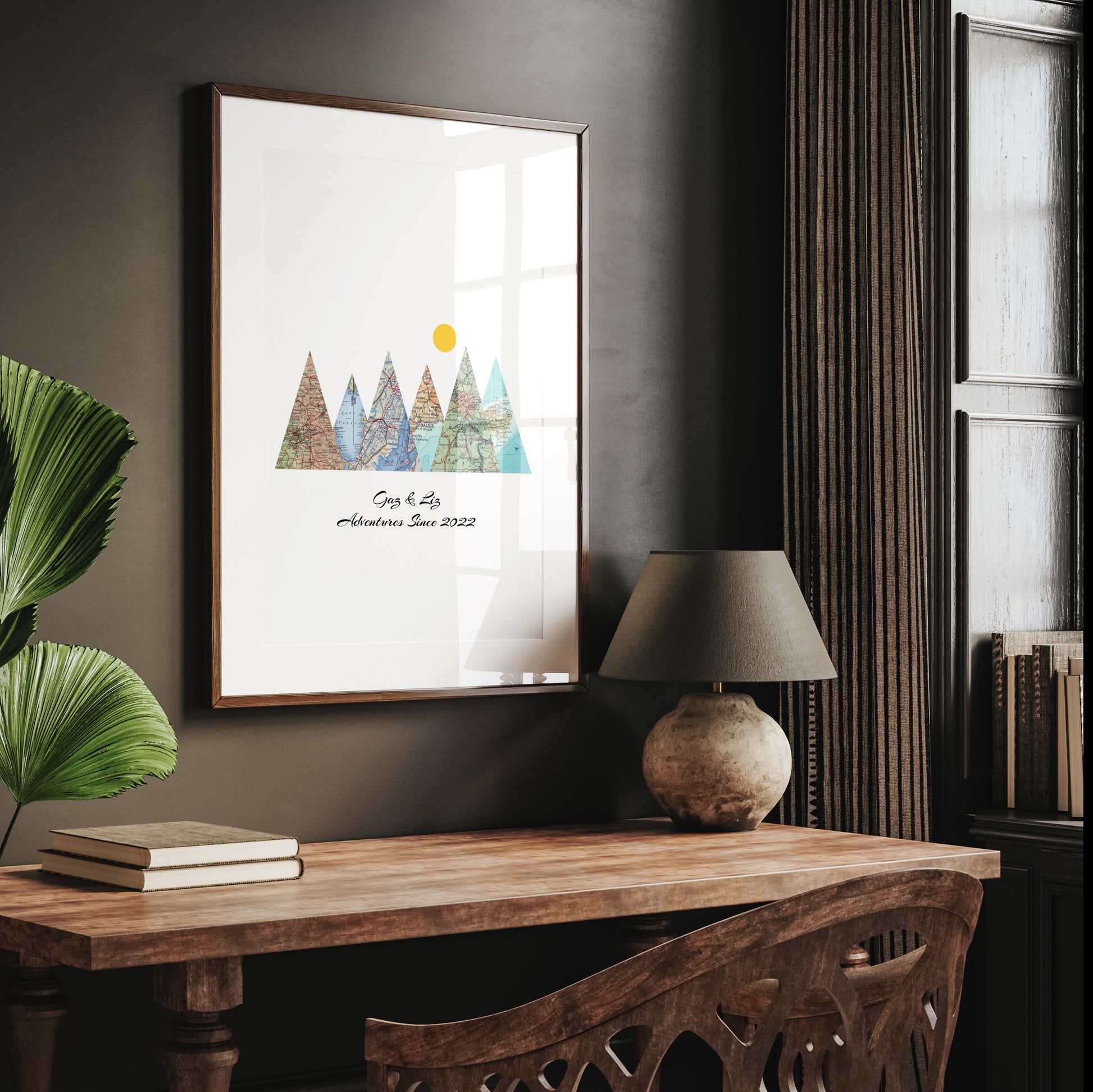 Personalised Travel Map Mountain Print 7 - 11 Locations (White) - Portrait - Magic Posters